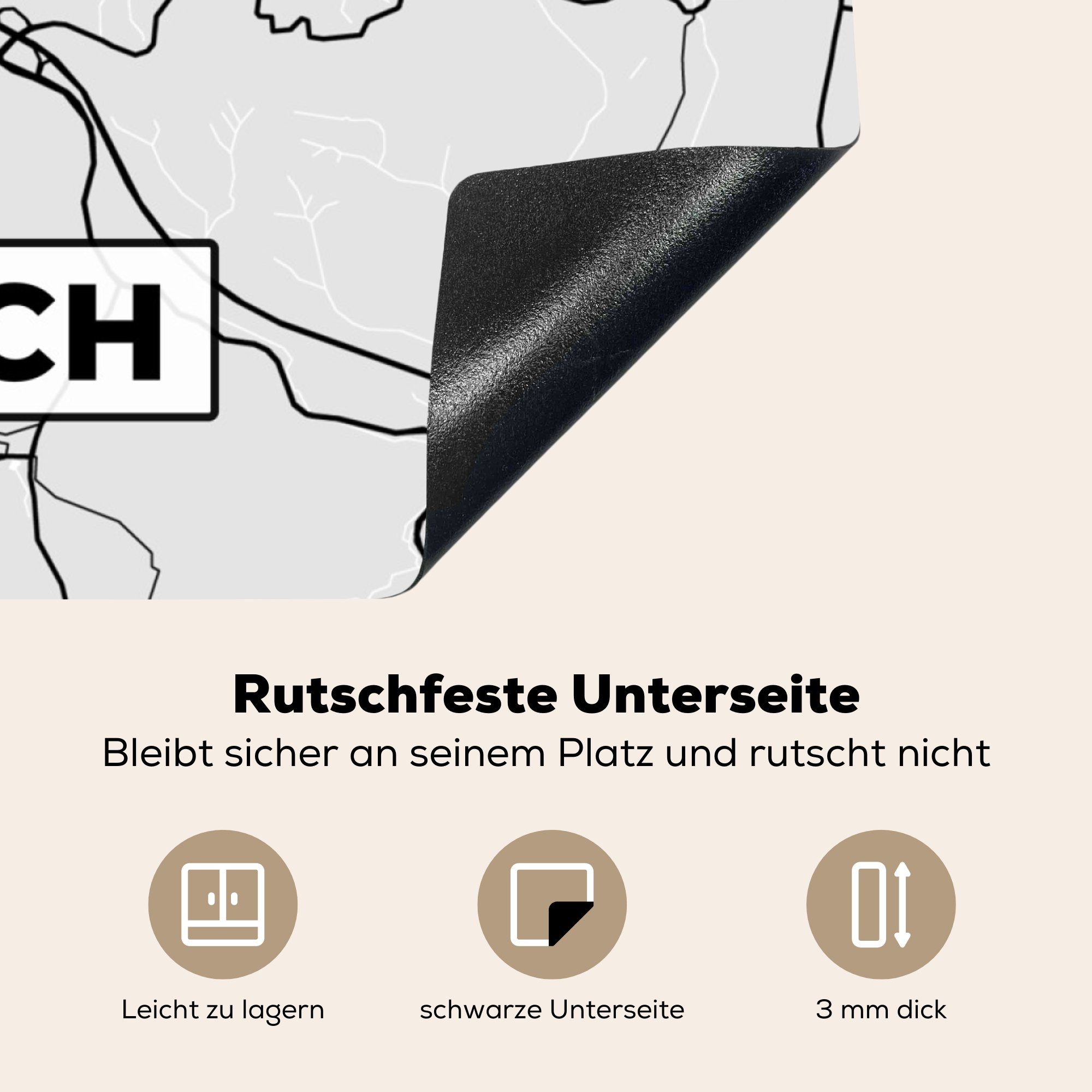 cm, Deutschland Lörrach Herdblende-/Abdeckplatte 78x78 Vinyl, - Karte - Arbeitsplatte - MuchoWow Ceranfeldabdeckung, für Stadtplan, küche (1 tlg), - Karte