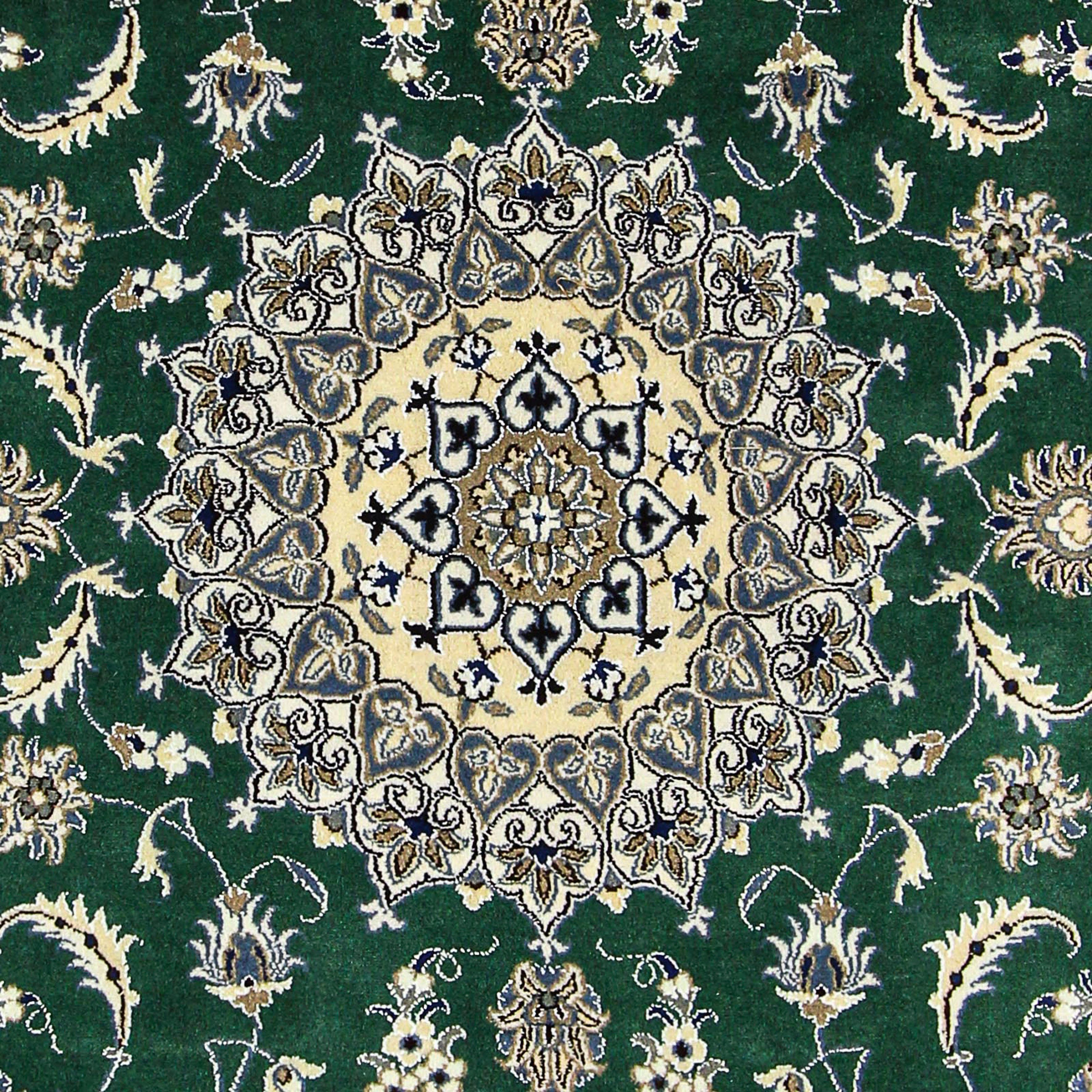 Orientteppich Perser - 12 cm Handgeknüpft, Wohnzimmer, mit mm, rechteckig, Höhe: x - dunkelgrün, Zertifikat - Nain Einzelstück 200 morgenland, 286