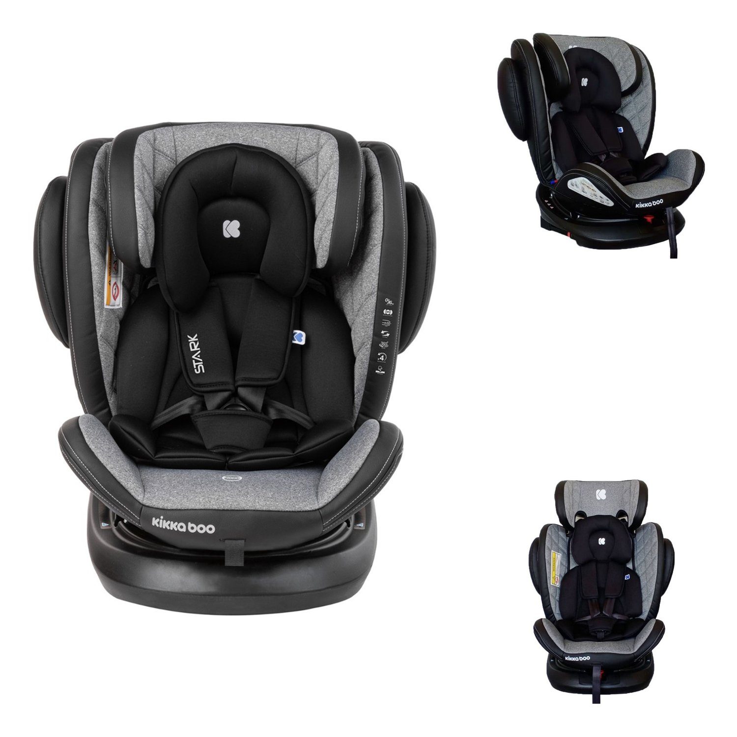 Kikkaboo Autokindersitz Kindersitz schwarz grau 360° 36 SPS, 36 - Gruppe 0+/1/2/3, drehbar kg, Stark bis: Isofix, (0 kg)