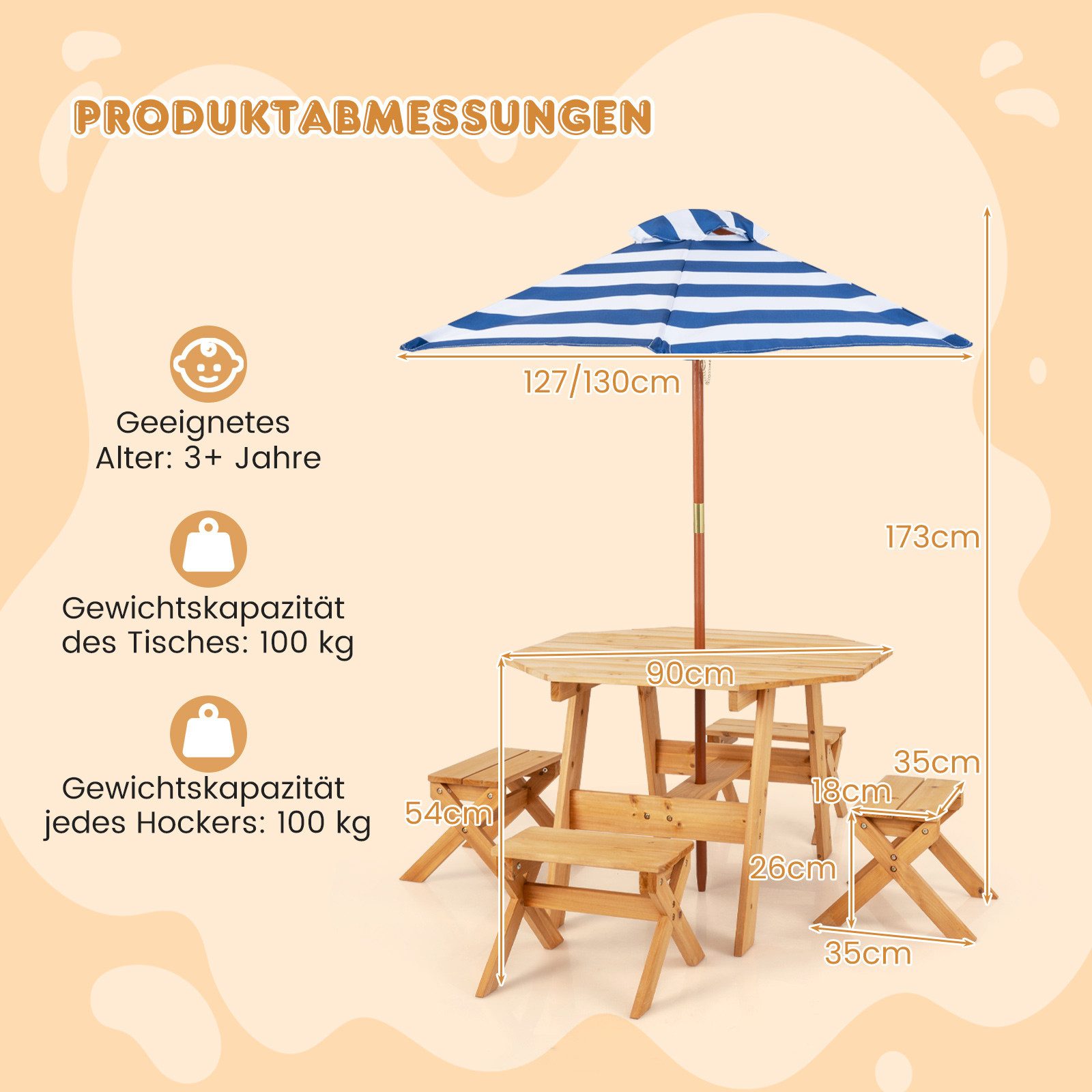 COSTWAY Garten-Kindersitzgruppe, (6-tlg), Kinder Picknicktisch, Gartenmöbel günstig online kaufen