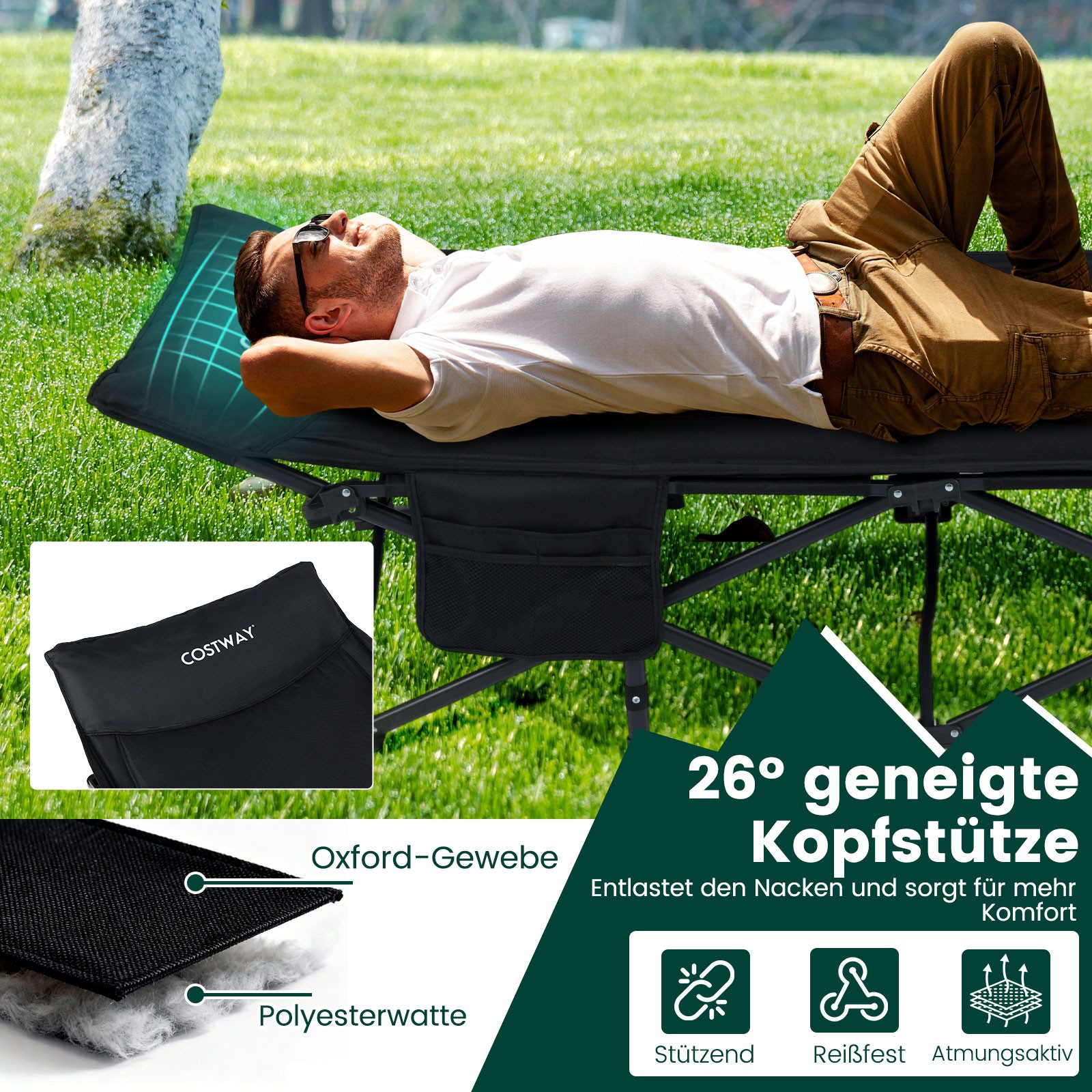 COSTWAY Campingliege Campingbett klappbar mit 10-Punkt-Stützen, Feldbett