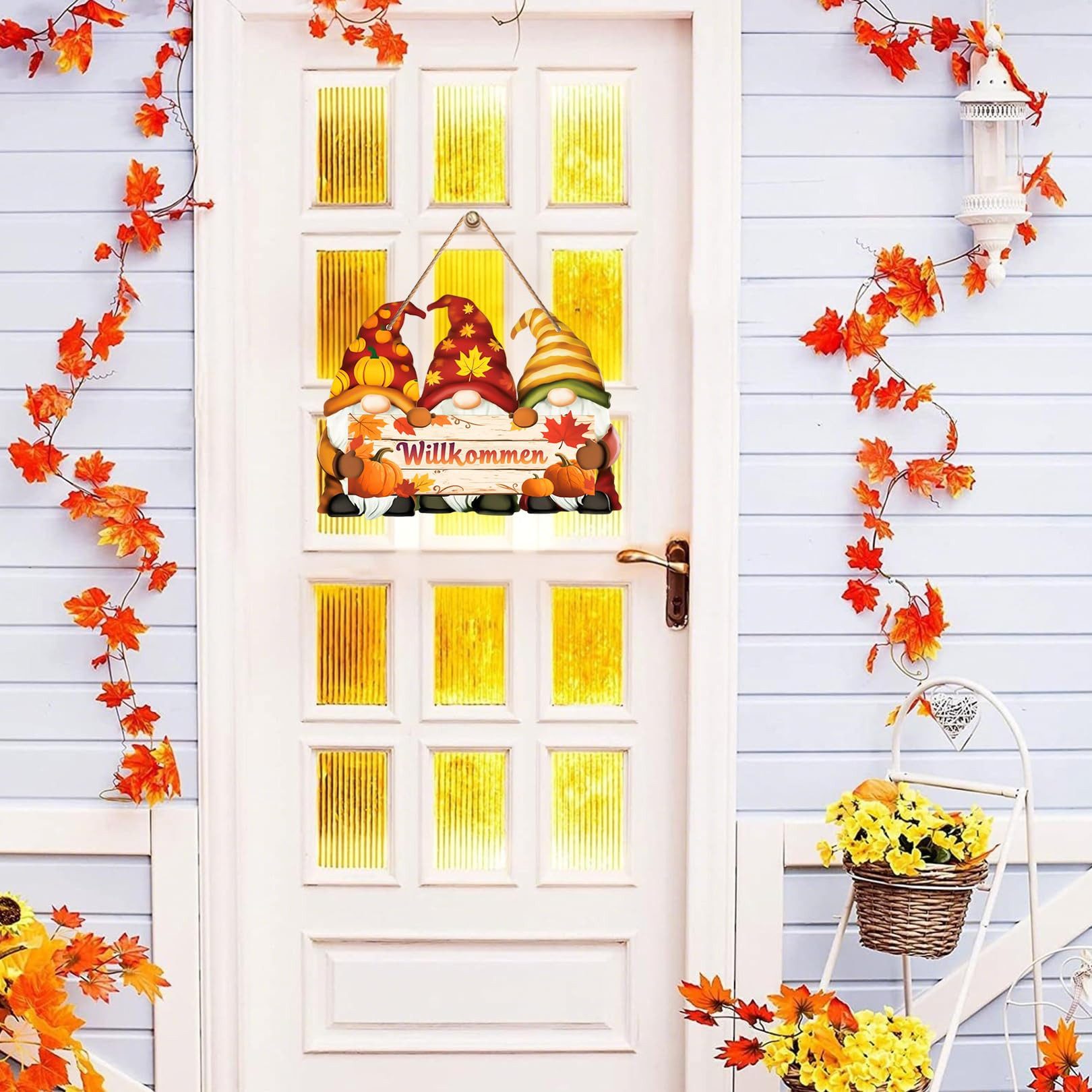 FOUORTUNATE-BEE Hängedekoration Herbstdeko zum Aufhängen, Hallo Herbst Holz Dekohänger (Tür Bunte Bemalt Fensterhänger, Willkommen Herbst Deko Innen und Draußen – Bild 4 von 5