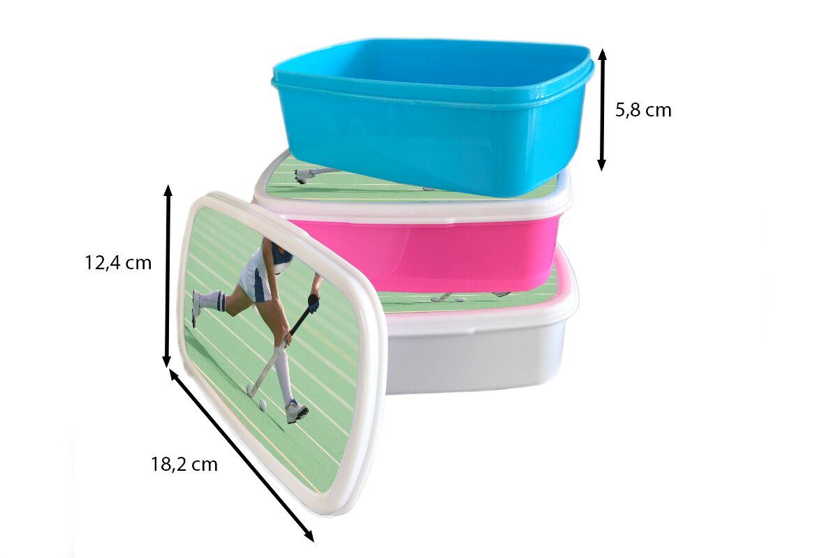 Hockeystar Lunchbox (2-tlg), Kunststoff, Erwachsene, mit rosa MuchoWow Mädchen, Ball, dem Brotbox Kunststoff dribbelt Snackbox, Brotdose Kinder, für