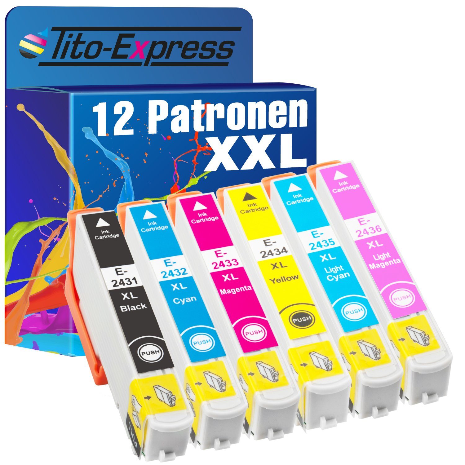 Tito-Express 12er Set ersetzt Epson T2431 T2432 T2433 T2434 T2435 T2436 Tintenpatrone (für Expression XP-950 XP-970 XP-750 XP-850 XP-860 XP-55 XP-960 XP-760)