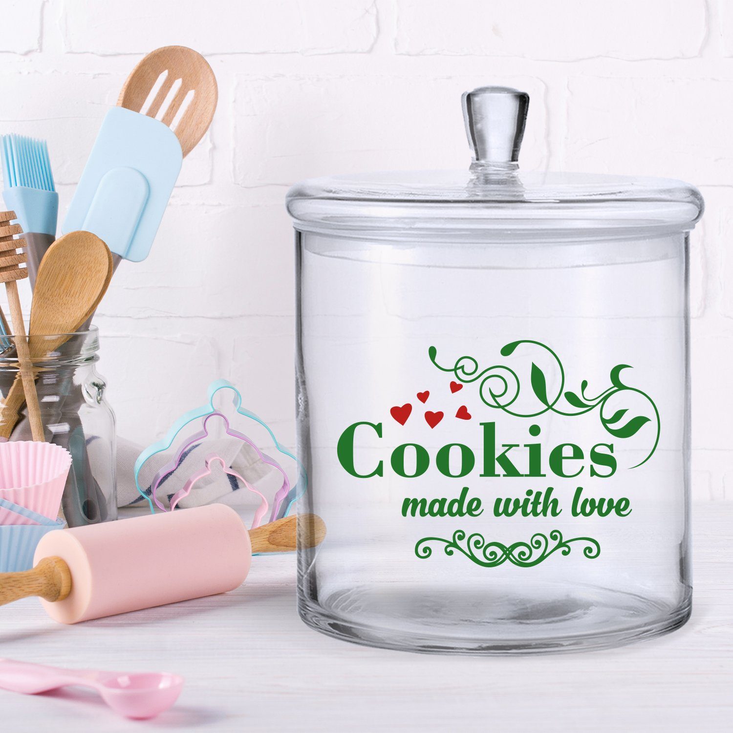 mit mit Handgefertigte Familie made Deckel Love Keksdose mit Glas, with Glasdose Partner, GRAVURZEILE für UV-Druck Cookies - - Deckel, Keksdose & Freunde
