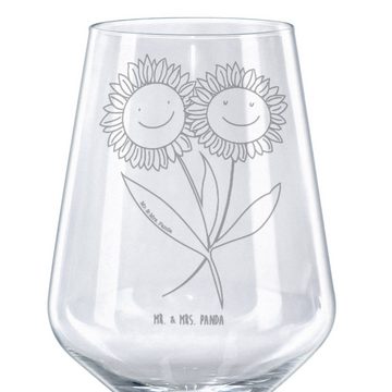 Mr. & Mrs. Panda Rotweinglas Blume Sonnenblume - Transparent - Geschenk, Rotweinglas, Sonnenblumen, Premium Glas, Feine Lasergravur