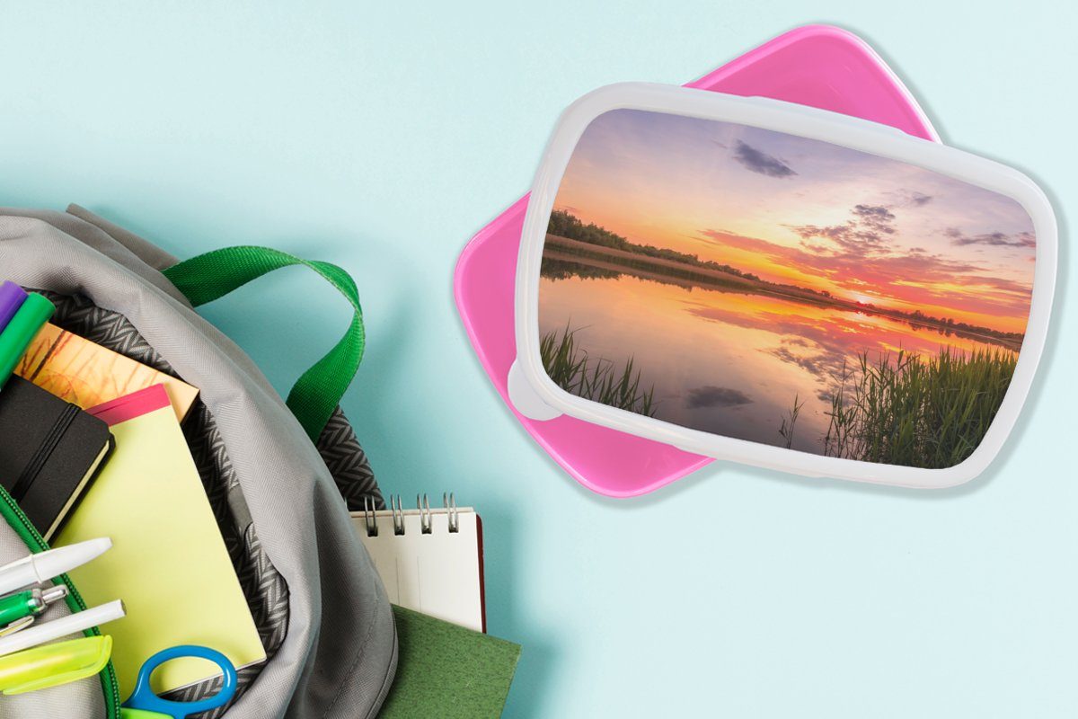 MuchoWow Lunchbox - Natur, rosa Brotdose Kunststoff, Brotbox - Wasser (2-tlg), Kinder, Mädchen, Luft Kunststoff Erwachsene, für Snackbox