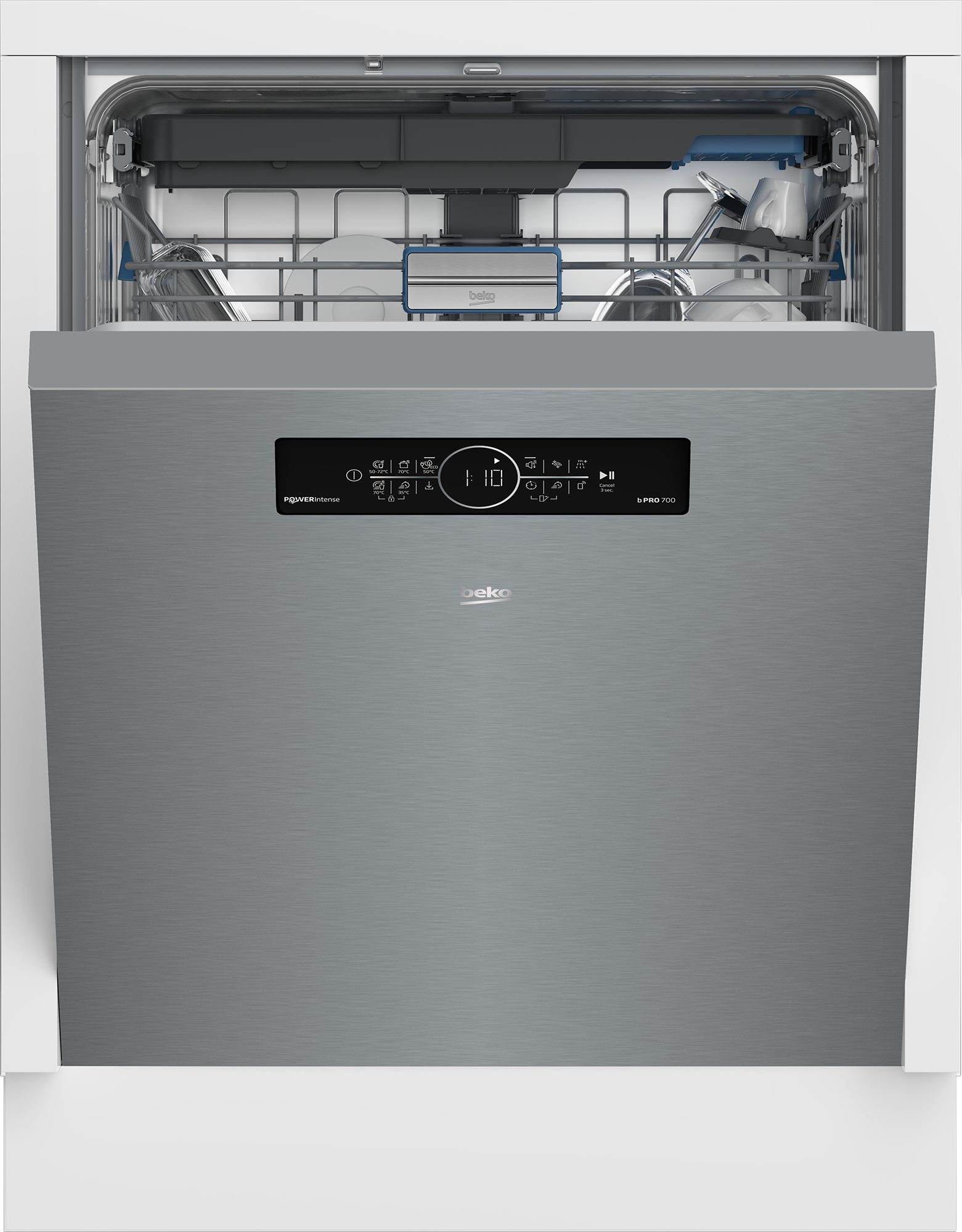 BEKO Unterbaugeschirrspüler BDDN36550XP, 8,9 l, 15 Maßgedecke, Doppelt gut organisiert – inklusive Besteckschublade und Besteckkorb