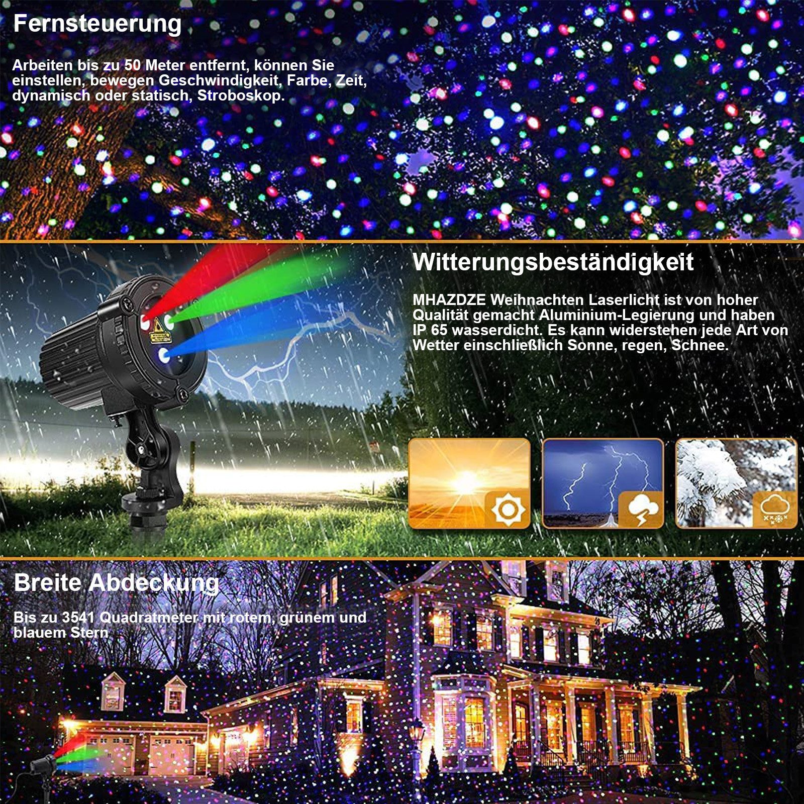 LMaxhome Projektionslampe LED Projektor Weihnachten Außen Landschaft Gartenstrahler Wasserdichte, RGB mit Fernbedienung und Timer Laser Partylicht Beleuchtung Dekolicht