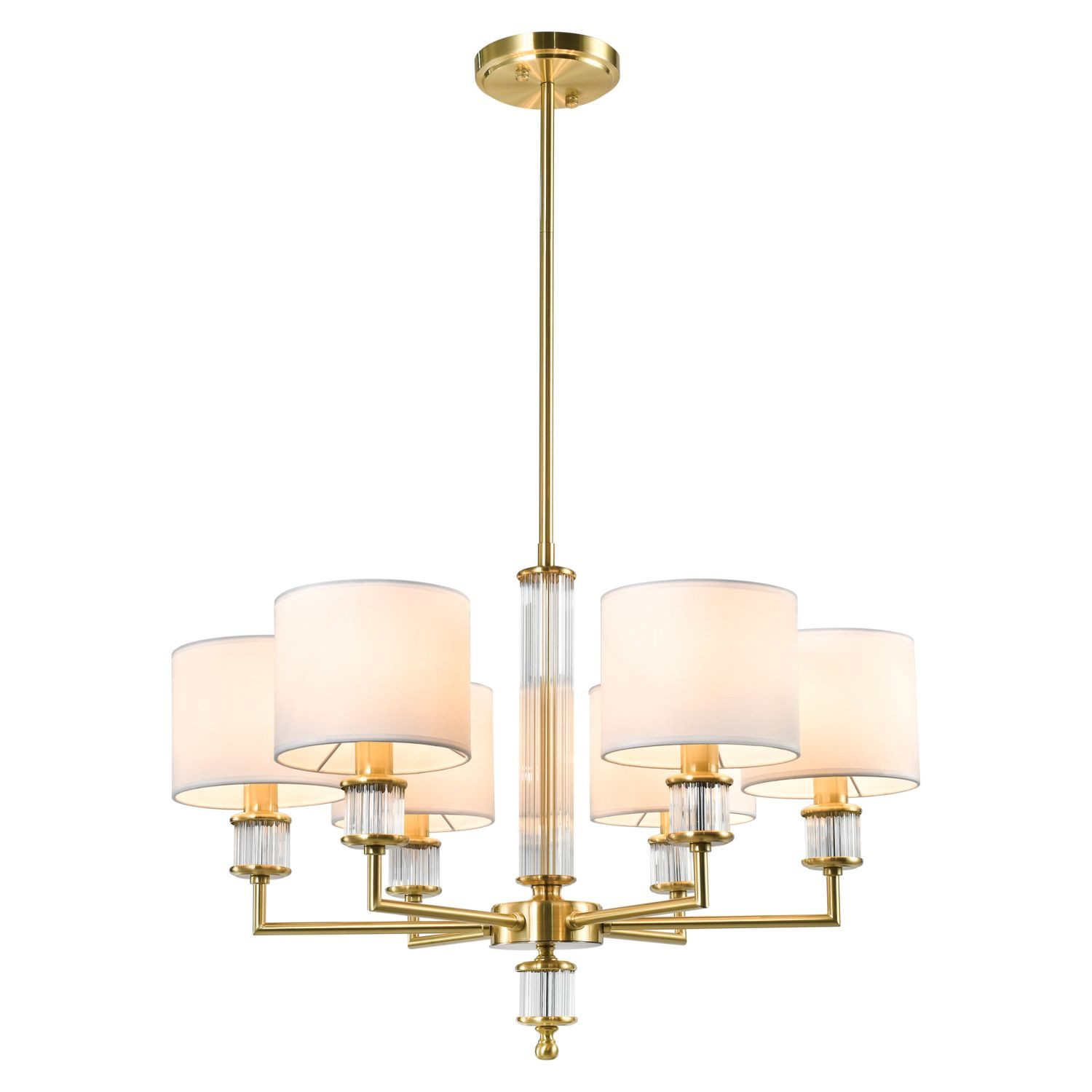 Licht-Erlebnisse Kronleuchter CARWEN, ohne Leuchtmittel, B: 67 cm H: max. 125 cm verstellbar in Messing Weiß E14 Stoff Metall