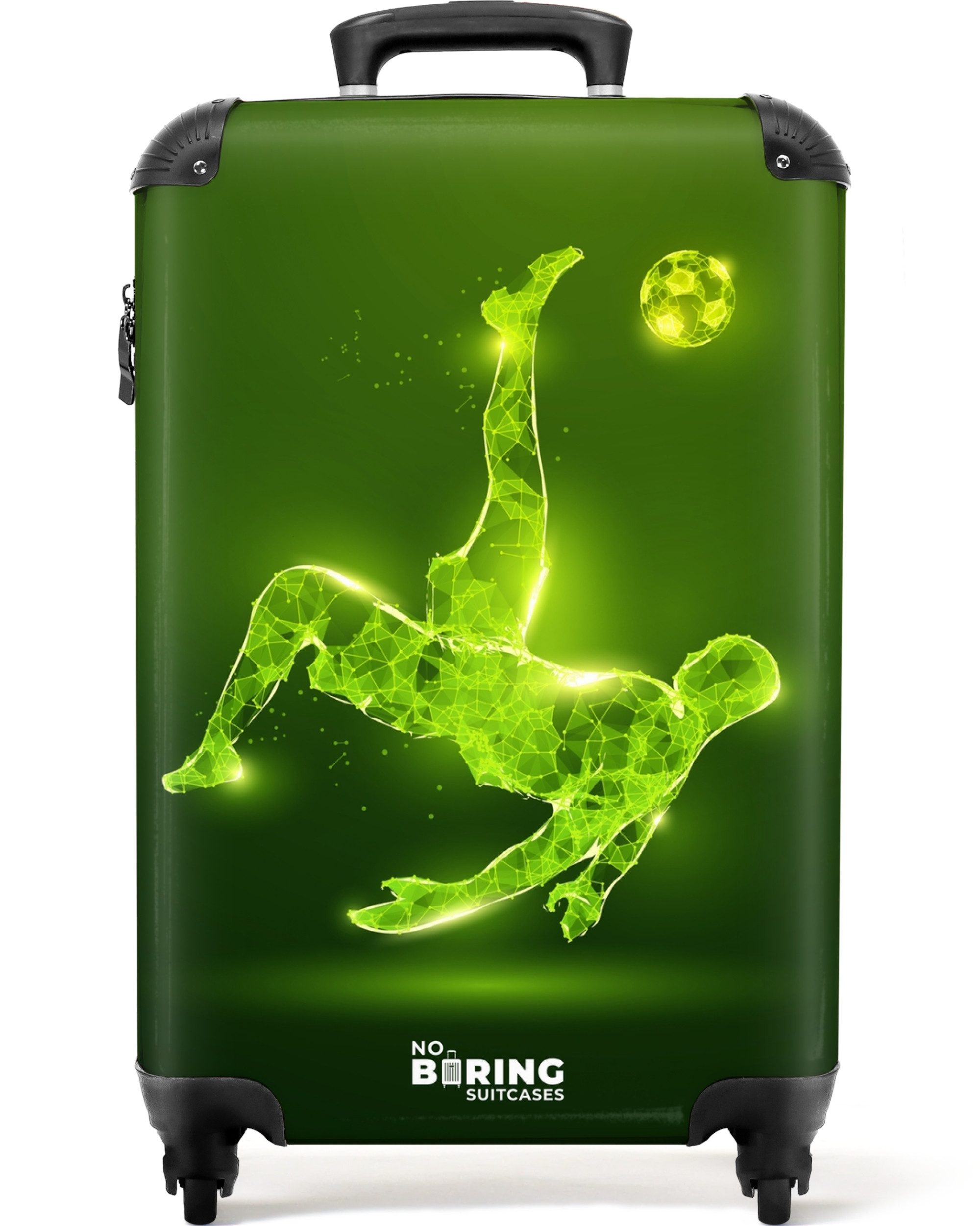 NoBoringSuitcases.com© Kinderkoffer Grünes Neon-Omelett in Aktion 55x35x20cm, Handgepäck Koffer, Hartschalenkoffer Kinder, Reisekoffer Jungen