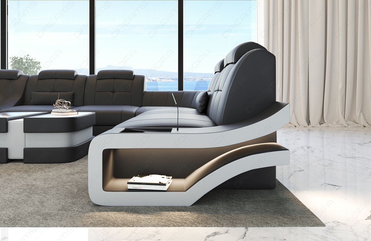 Sofa Dreams Leder Elegante Ledersofa Couch, Bettfunktion Form XXL Sofa Wohnlandschaft wahlweise mit