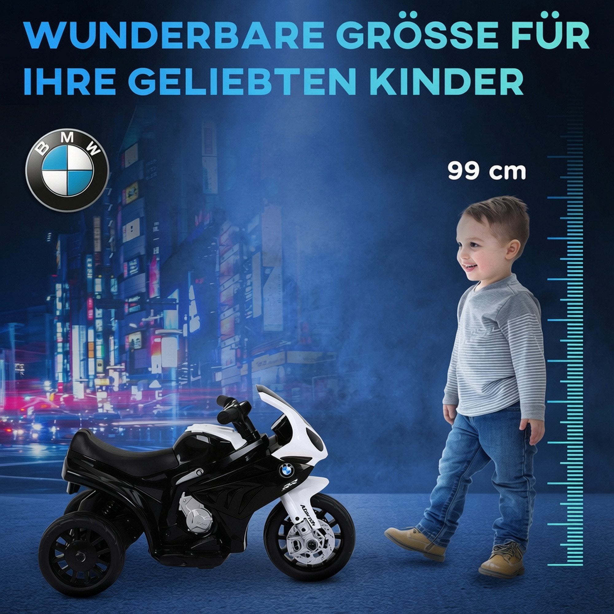 HOMCOM Elektro-Kindermotorrad BMW S1000RR Elektromotorrad mit Scheinwerfer, 2,5 km/h für Kinder, Belastbarkeit 20 kg, (1-tlg), L66 x B37 x H44 cm – Bild 4 von 5