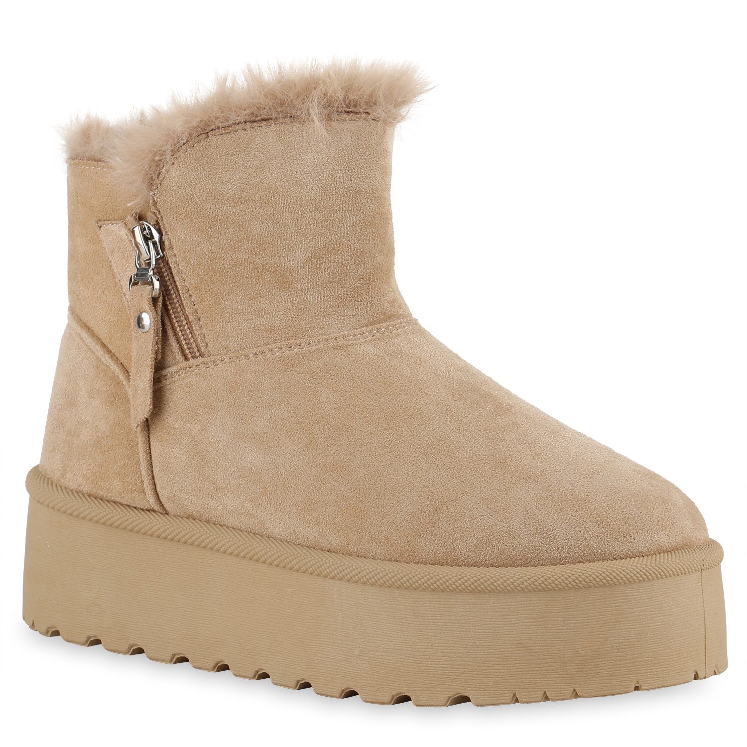 VAN HILL 841493 Winterstiefelette Damen Stiefeletten Erin Winter Boots mit Plateau und Kunstfell
