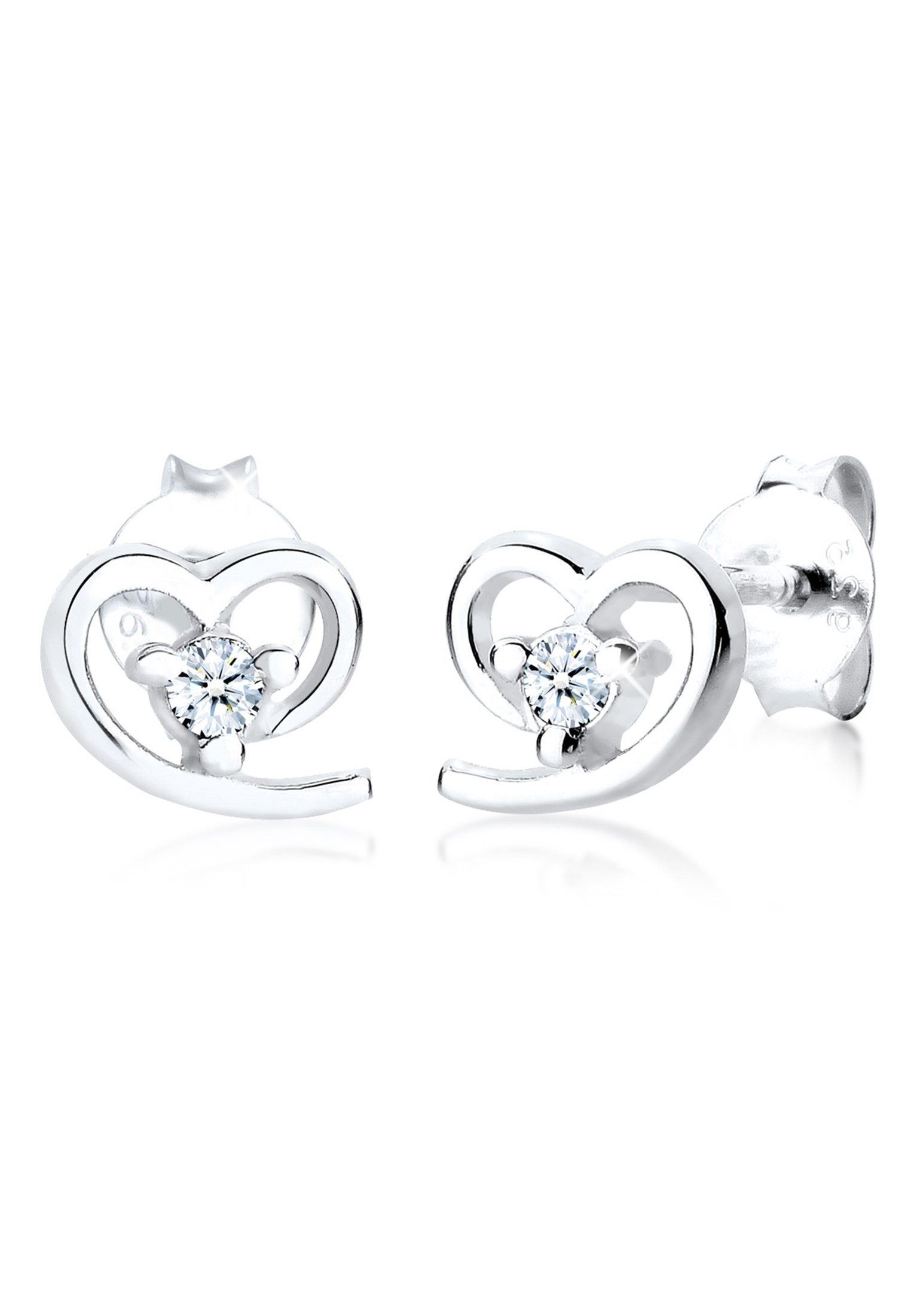 Elli DIAMONDS Paar Ohrstecker Herz Freundschaft Diamant 0.06 ct. Silber