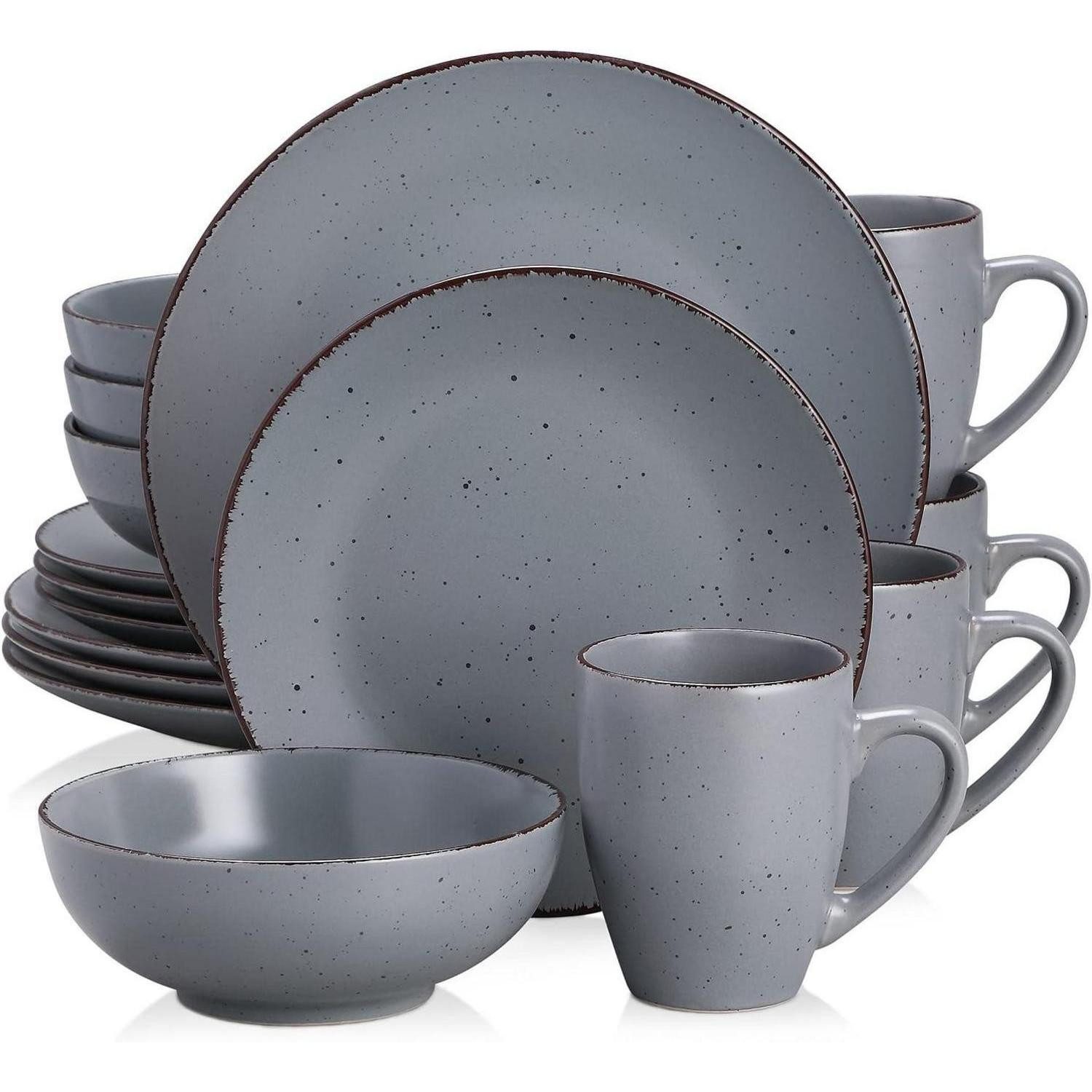LuxusKollektion Kombiservice Tafelservice Steingut 16teilig Tassen Teller grau 16 Piece Set Grau