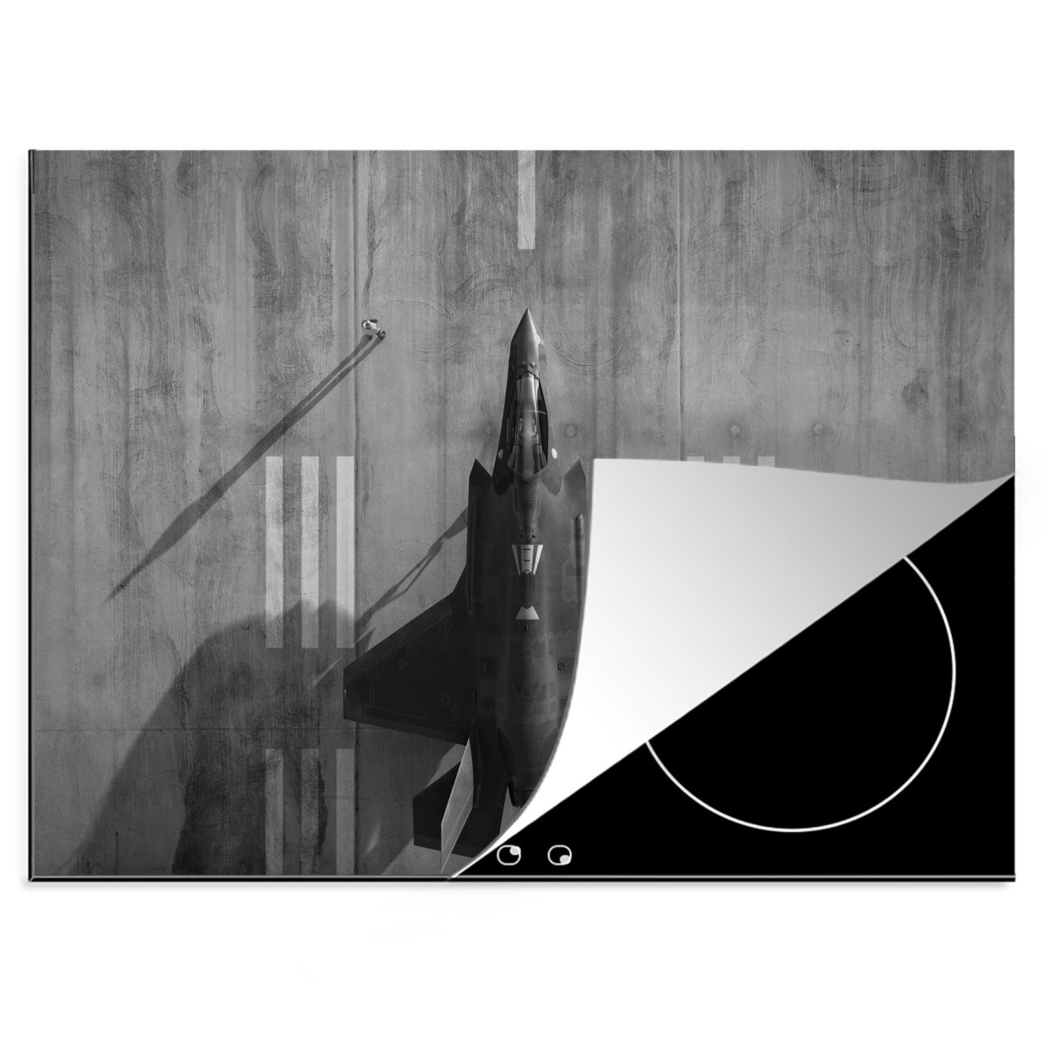 Kampfjet - Mobile Boden Ceranfeldabdeckung Der nutzbar, Lightning Vinyl, F-35 schwarz-weiß, MuchoWow 70x52 II (1 tlg), Arbeitsfläche am cm, Herdblende-/Abdeckplatte