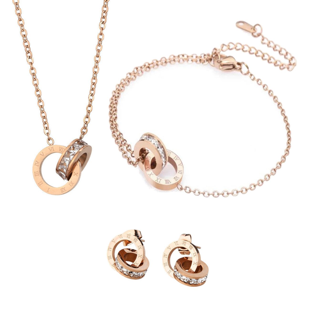 KARMA Schmuckset Rosegold Halskette Armband Ohrstecker günstig online kaufen