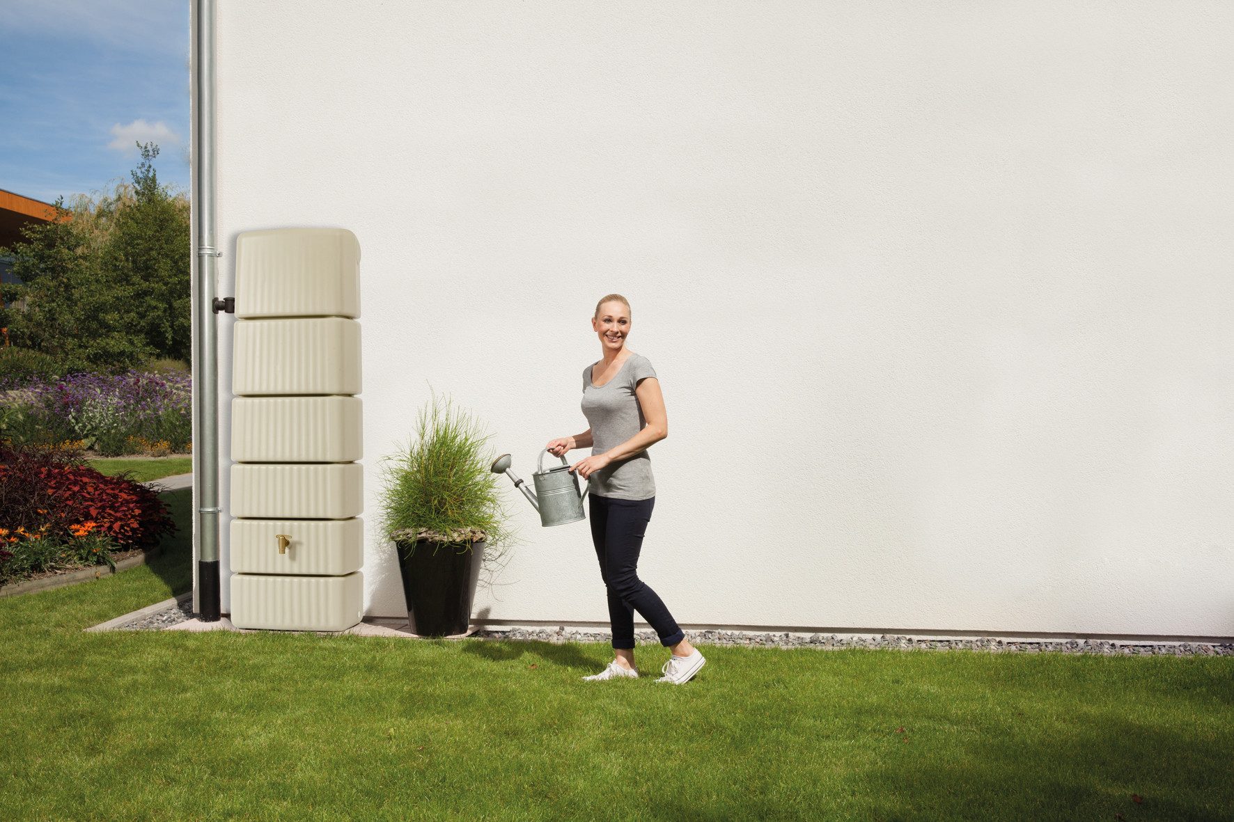 4rain Regentonne SLIM Wandtank 330 Liter sandbeige