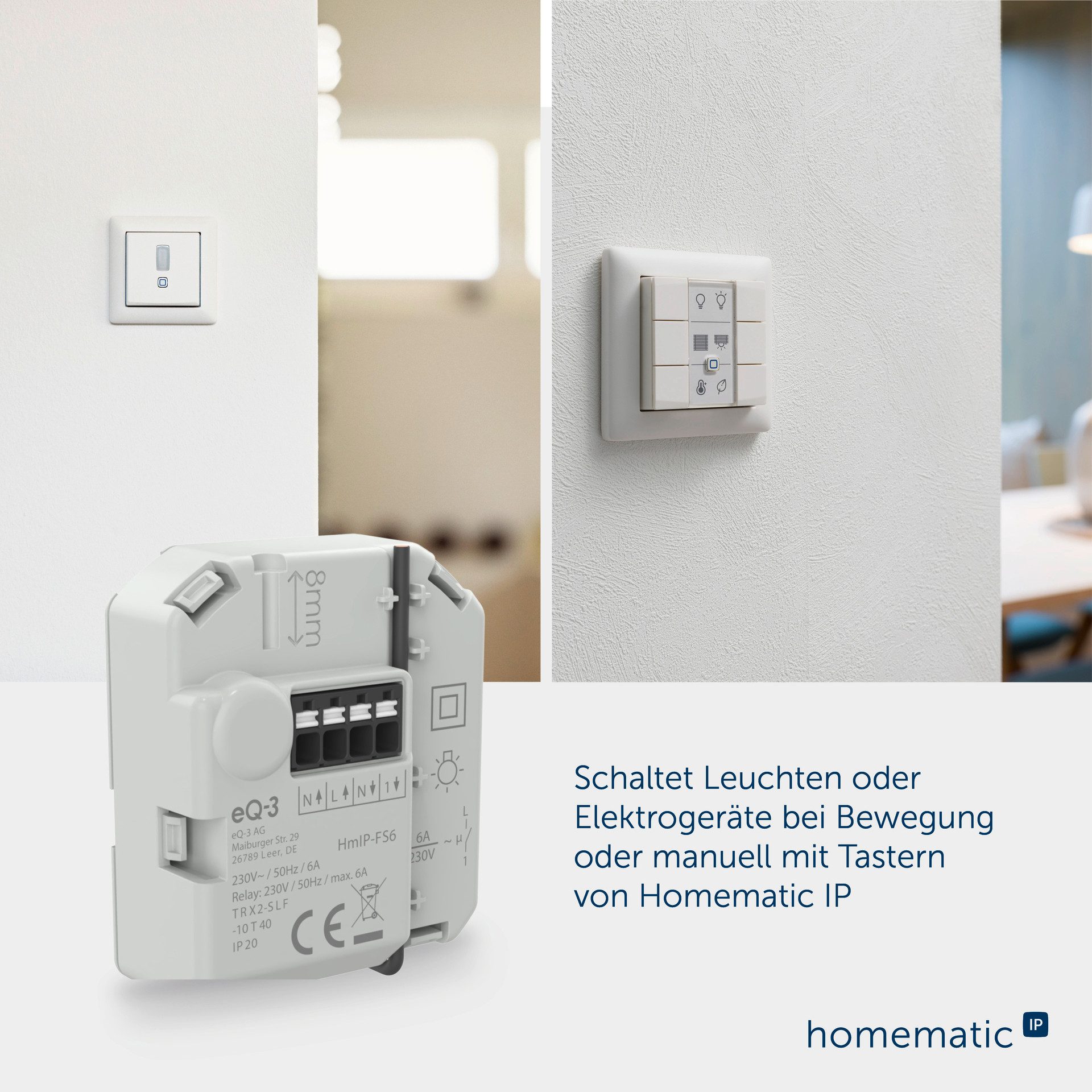 Homematic IP 3er Set Schaltaktor (6 A) – Unterputz Unterputzschalter