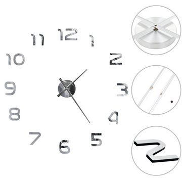 vidaXL Uhr 3D-Wanduhr Modernes Design 100 cm XXL Silbern