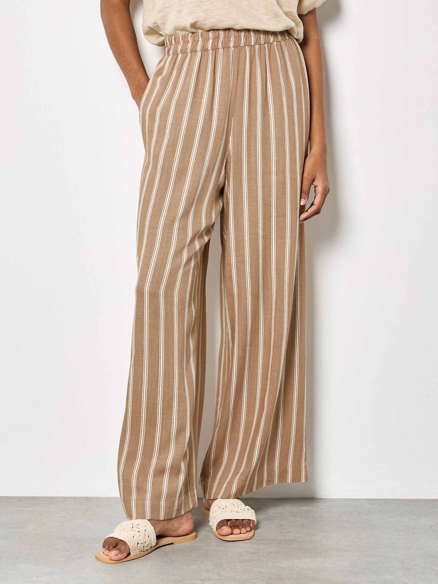 Apricot Palazzohose Weite gestreifte Hose aus Leinenmischung mit Streifen