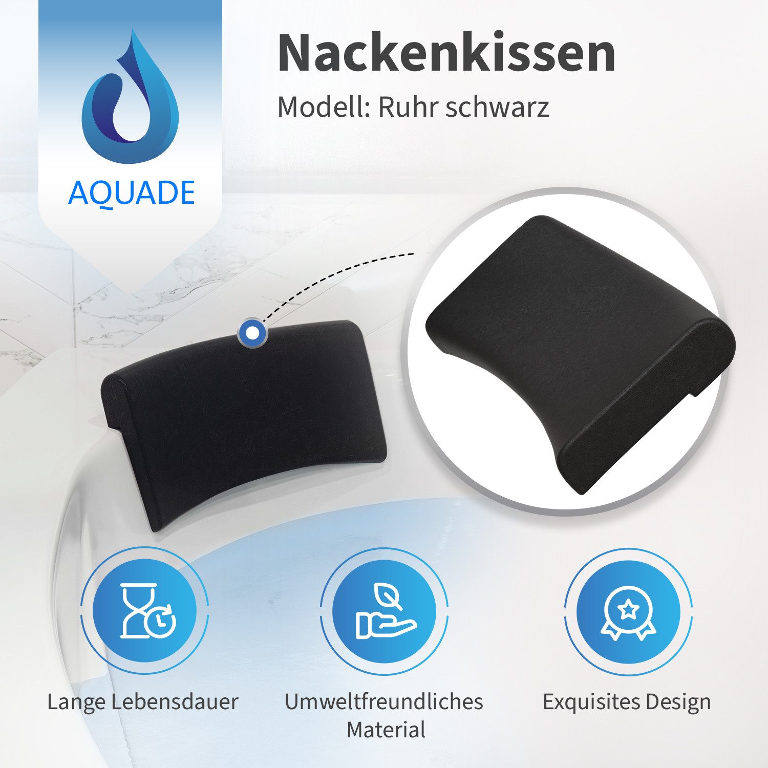 AQUADE Badewannenkissen Nackenkissen schwarz Nackenstütze, für Eckbadewanne Whirpool