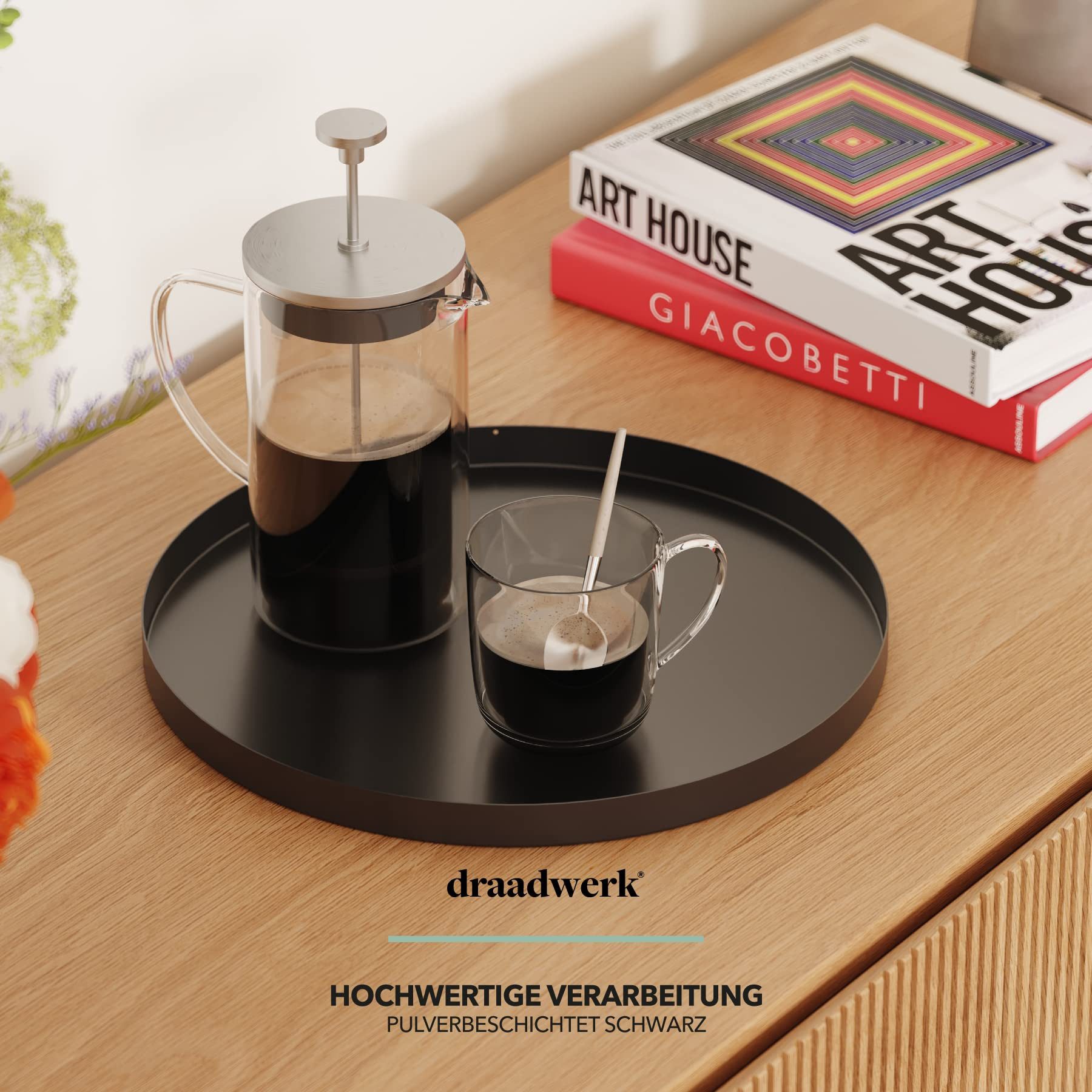 draadwerk® Tablett Deko Tablett ø30cm Serviertablett aus Metall, Dekoteller rund, Eisen, Home & Living Dekoration