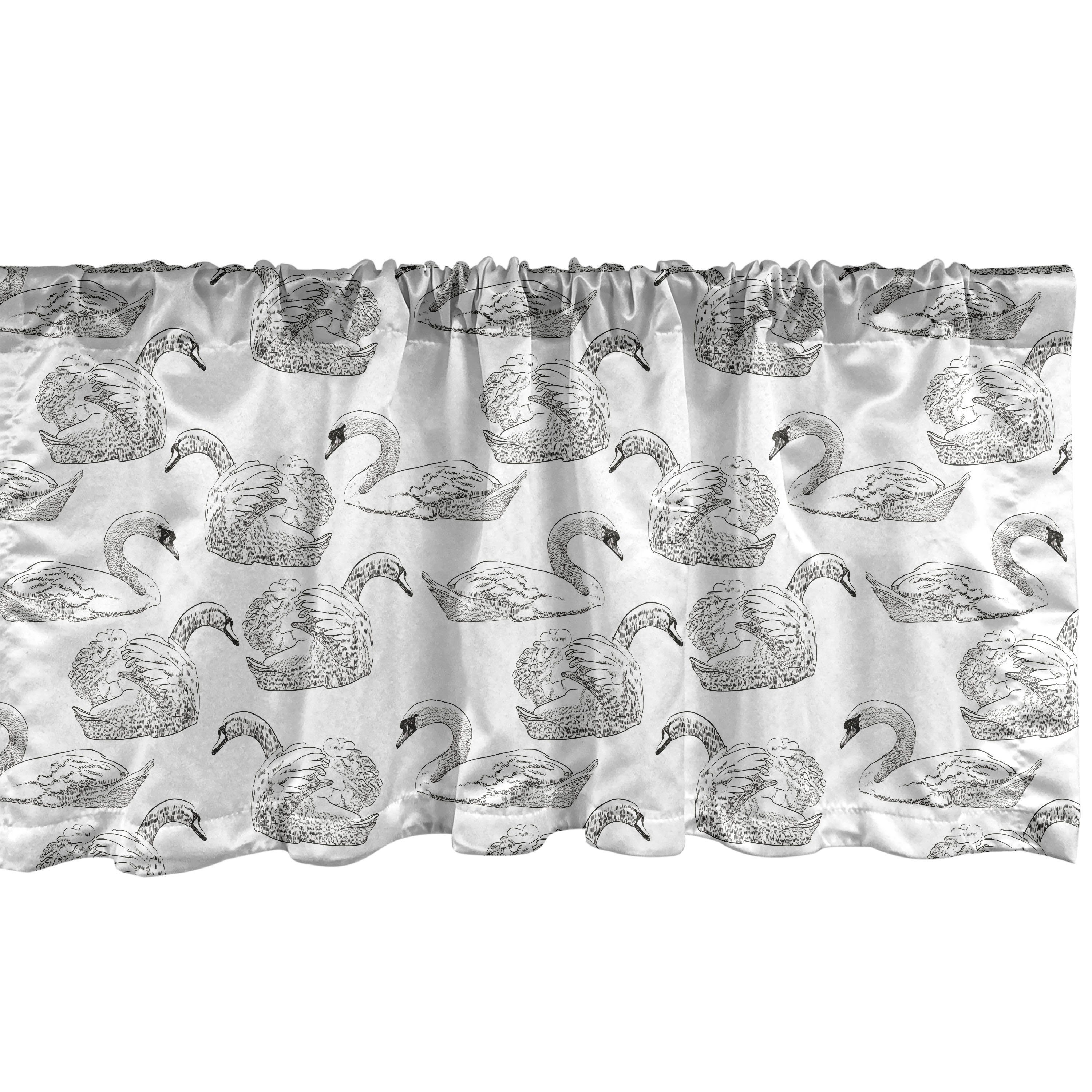 Scheibengardine Vorhang Volant für Küche Schlafzimmer Dekor mit Stangentasche, Abakuhaus, Microfaser, Schwan Sketch Art Waterfowls