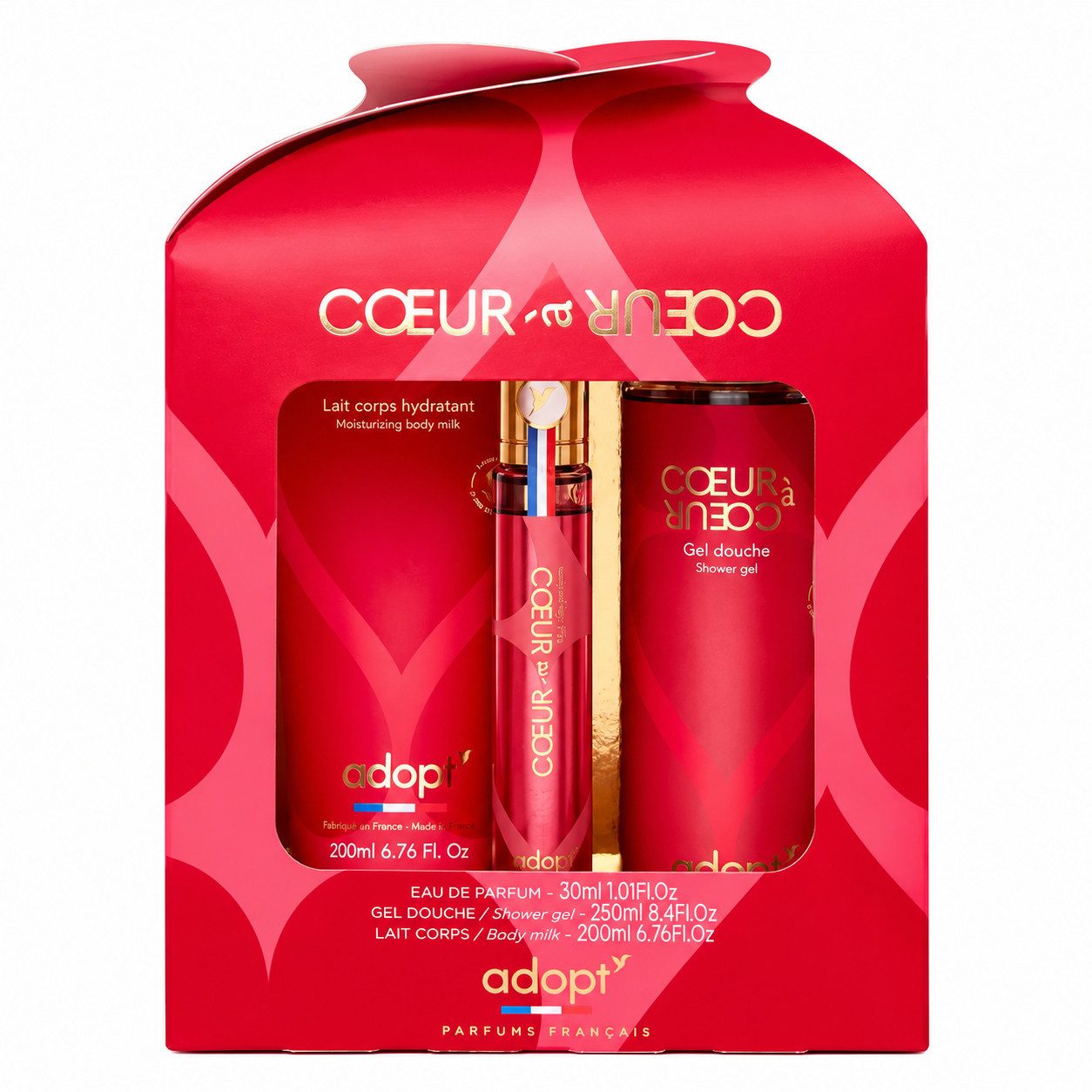 adopt Eau de Parfum Geschenkset Damen - "Cœur à Cœur" Duschgel, EDP, Body Milk