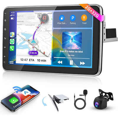 Hikity Android 10 Zoll drehbarer Touchscreen 1 DIN Android Auto GPS WiFi Autoradio (RDS, Bluetooth, Apple CarPlay, Kapazitiver Touchscreen mit hoher Auflösung)