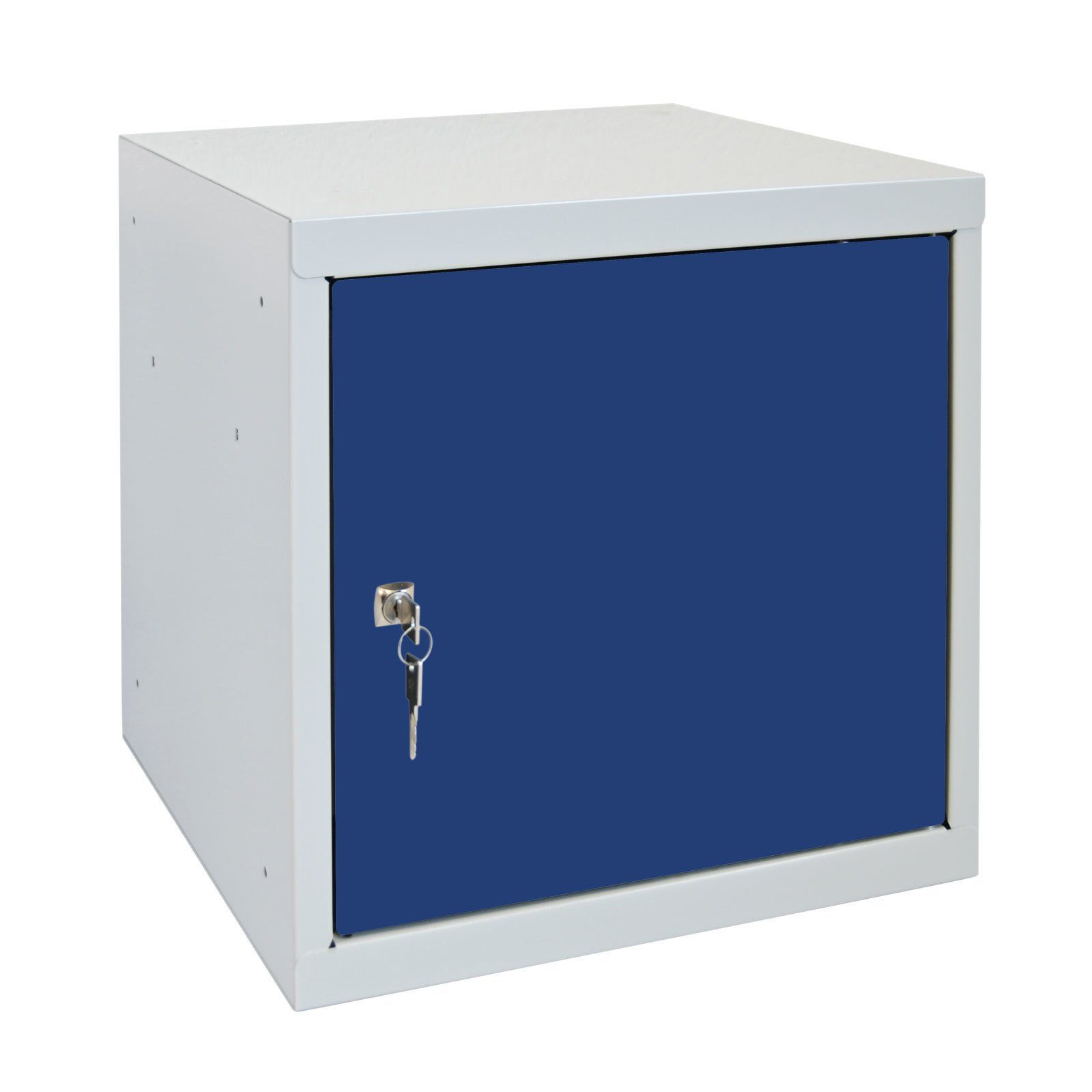 Schlüssel, Enzianblau Grau + Spind mit Zylinderschloss 2 Blocky PROREGAL® Schließfachwürfel