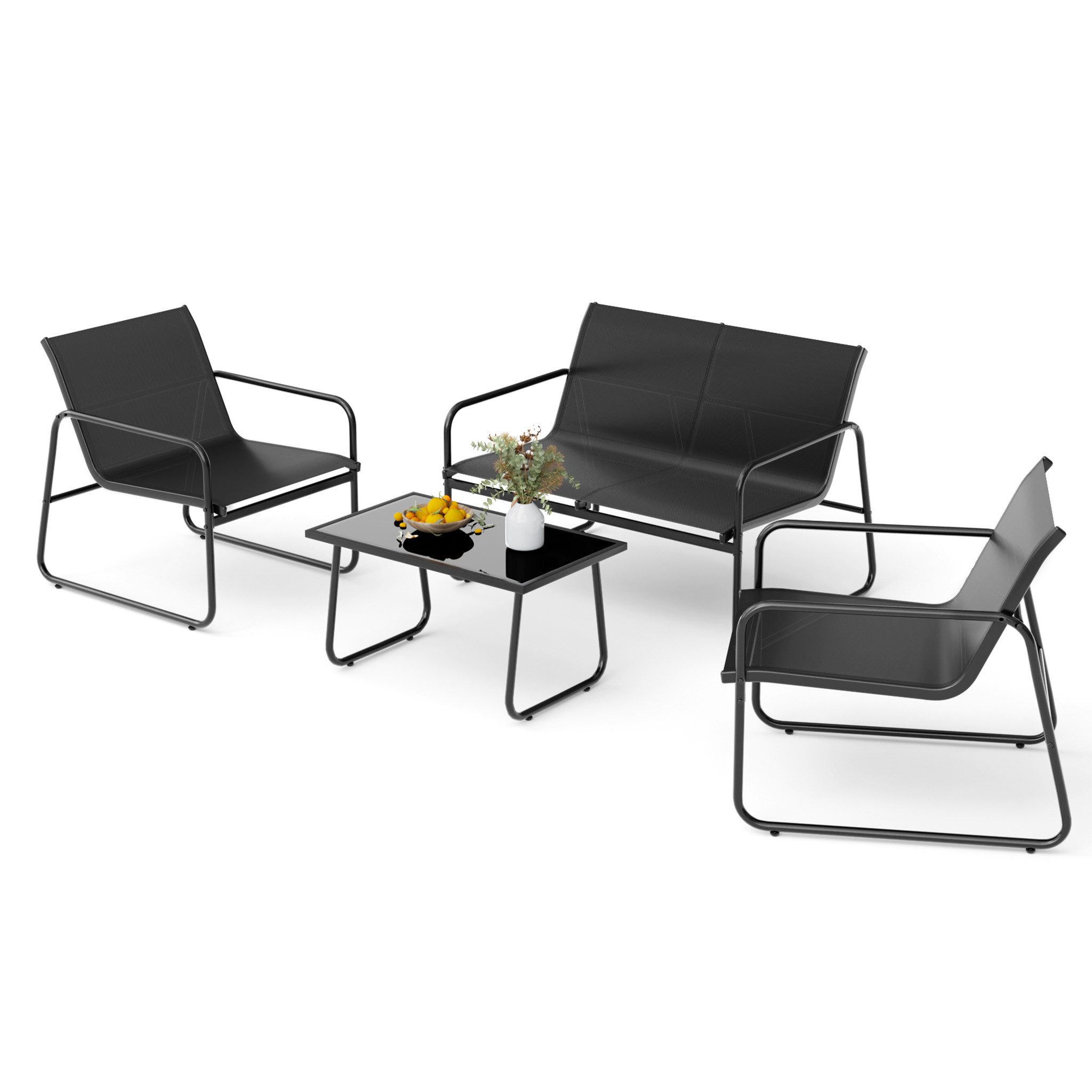 Mondeer Balkonset Gartenmöbel Set 4-tlg, (1 Tisch mit 1 Doppelstuhl 2 Einzelstühlen), Ergonomischen Armlehnen und Stabilem Stahlrahmen