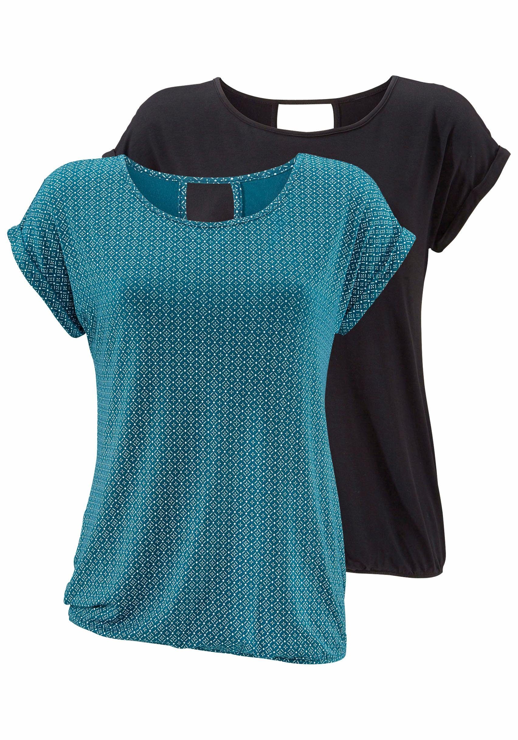 LASCANA Kurzarmshirt mit modischem Cut-Out (2er-Pack) aus weichem Viskose-Stretch