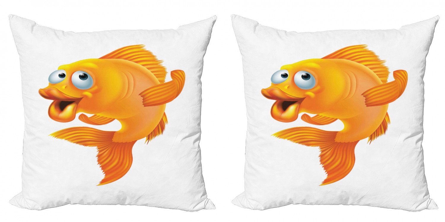 Stück), (2 Glücklich Abakuhaus Accent Goldfish Digitaldruck, Verspielt Doppelseitiger Kissenbezüge Modern Fisch