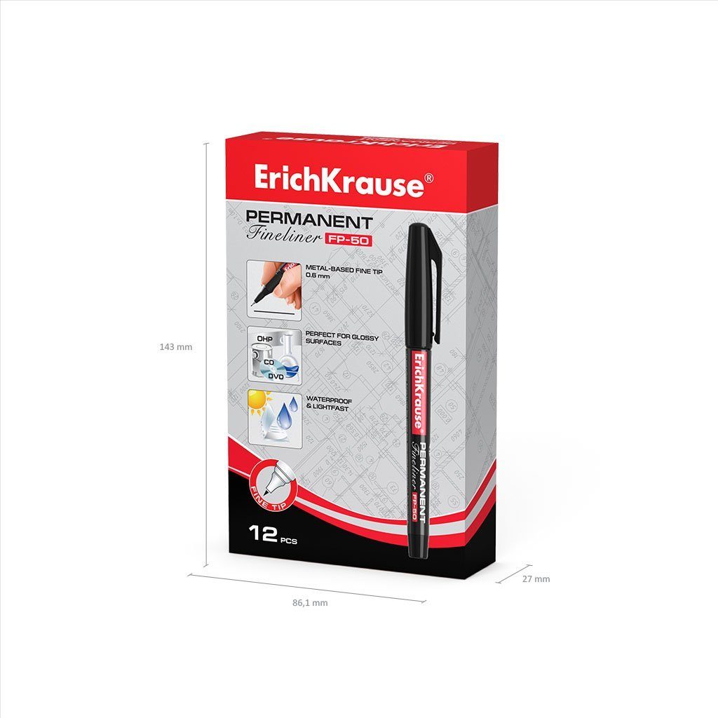 Erich Krause Fineliner, Fineliner FP-50 wasserfest 0,6mm schwarz 12 Stück