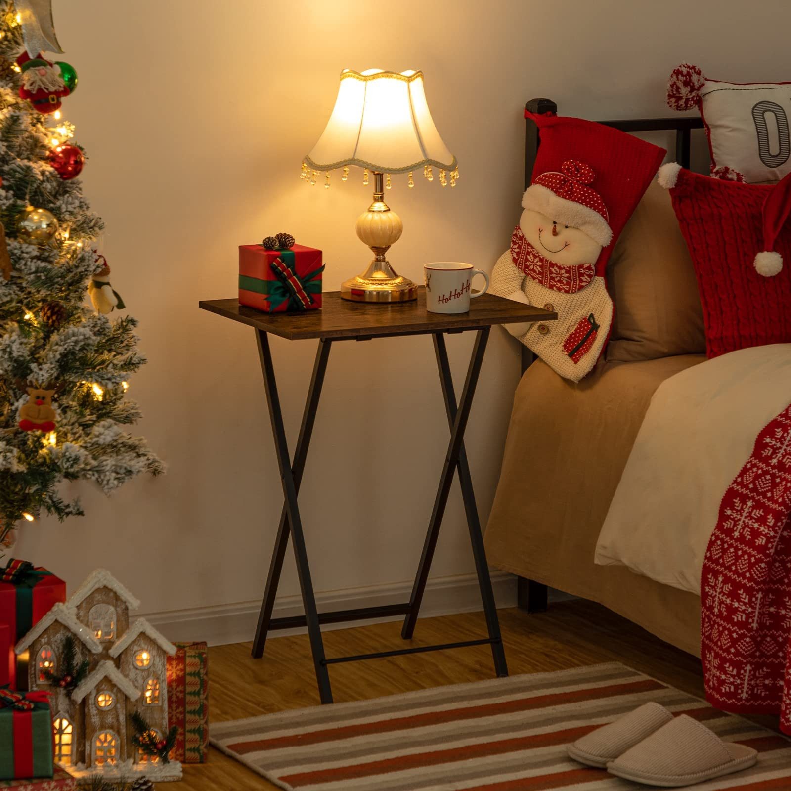 Hoobro Beistelltisch Klappbar Tablett Tisch (Sofatisch, TV Tray im Industriestil), Faltbare Konstruktion für platzsparendes Verstauen