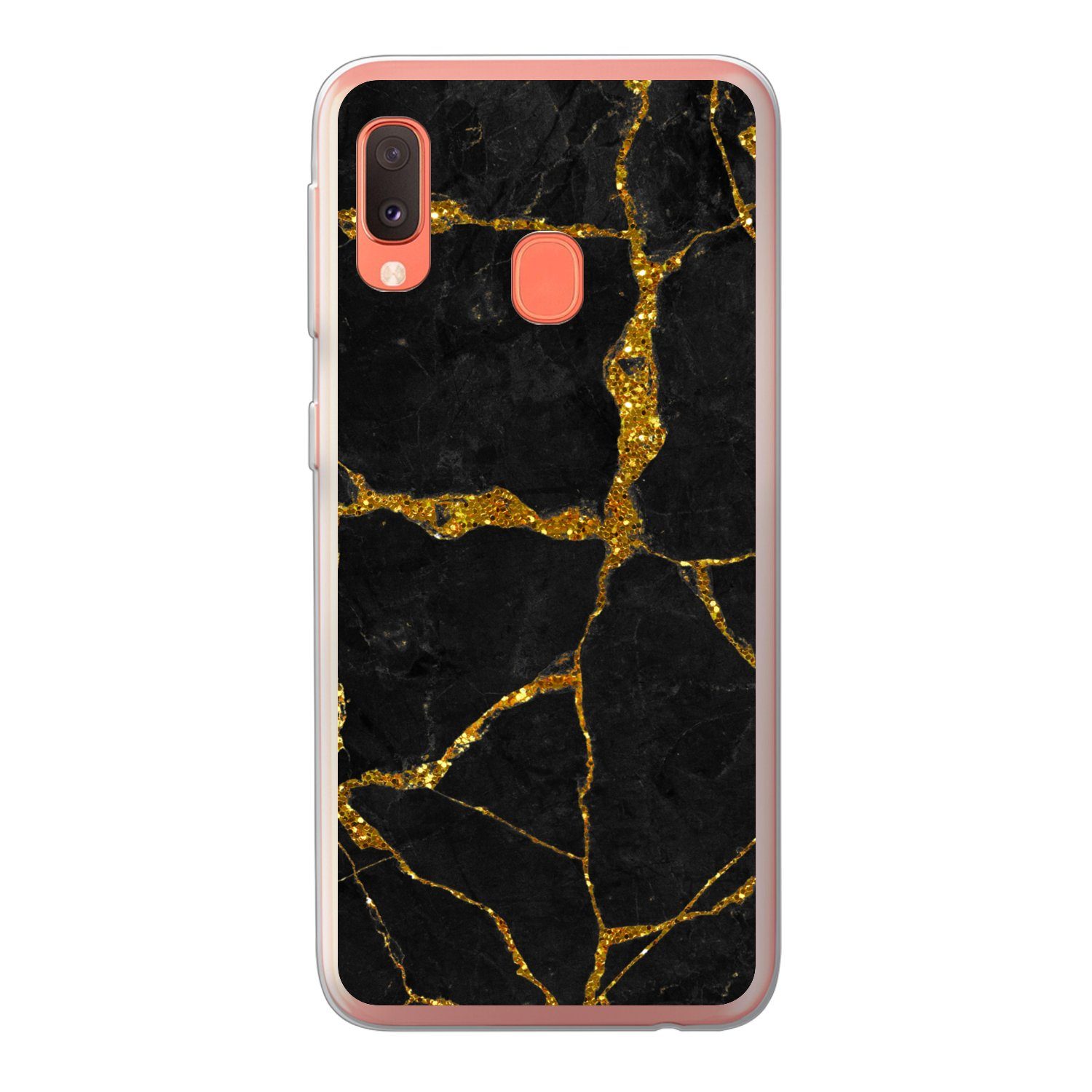 MuchoWow Handyhülle für Samsung Galaxy A20e Marmor - Gold - Schwarz - Marmoroptik - Glitte, Smartphone-Bumper, Print, Handy Schutzhülle Dünn