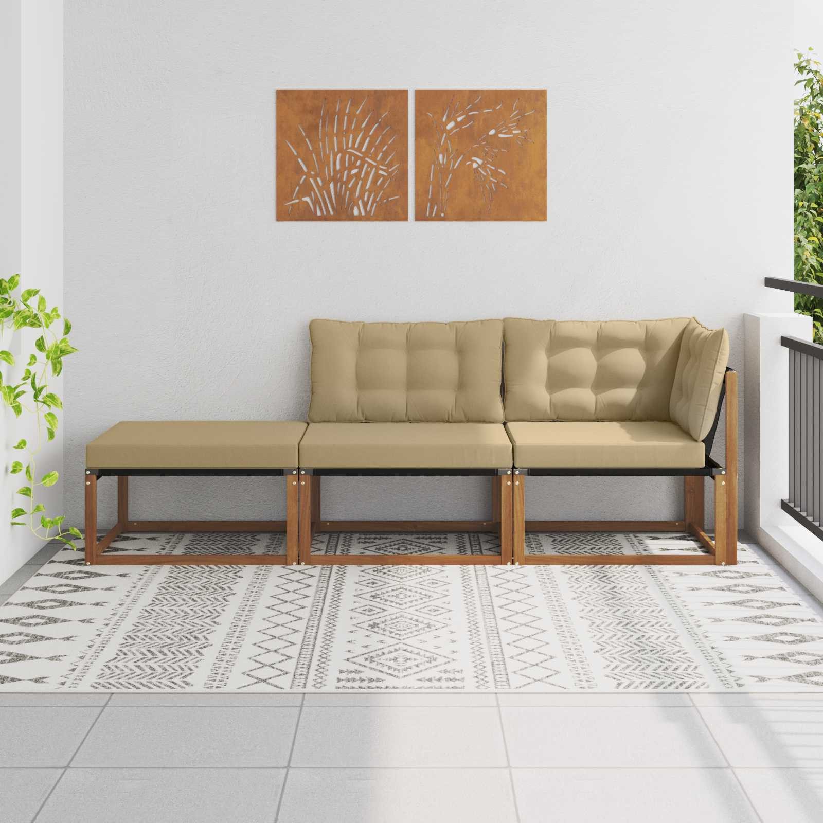 vidaXL Sofaelement 3 stk. Ecksofa-Einheiten für draußen Massivholz Natur (3 St)
