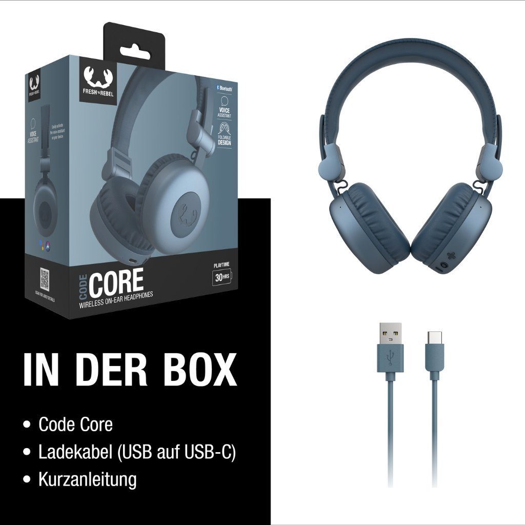 Rebel 30 Kabellose Freiheit mit Kopfhörer Blue wireless Core (Vintage-Retro-Design, Stunden leichtes Faltbares Code Design) Wiedergabezeit, Dive und Fresh´n