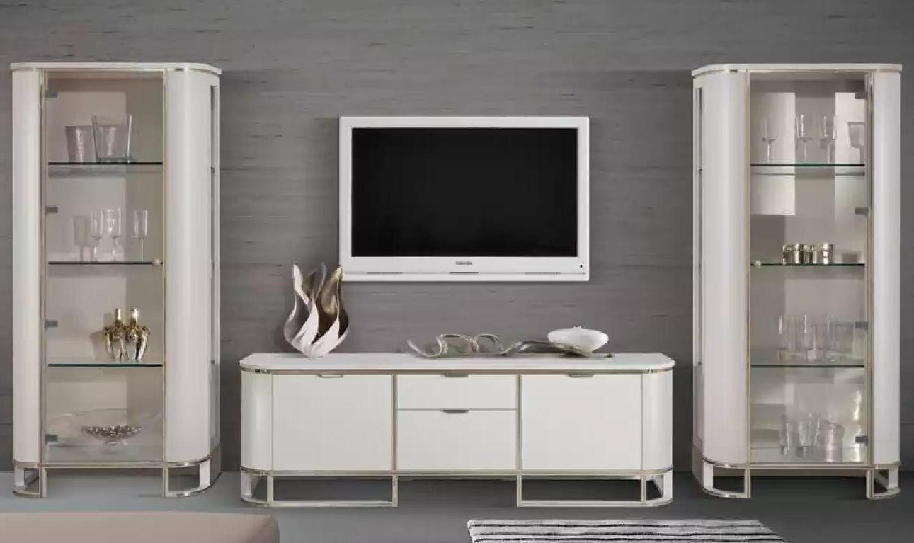 Xlmoebel Wohnwand Klassisches Wohnzimmer-Set mit Vitrinen und TV-Ständer in Holzoptik, (3-St., Set 3tlg. Wohnwand (TV-Ständer + 2x Vitrine), Hergestellt in Europa