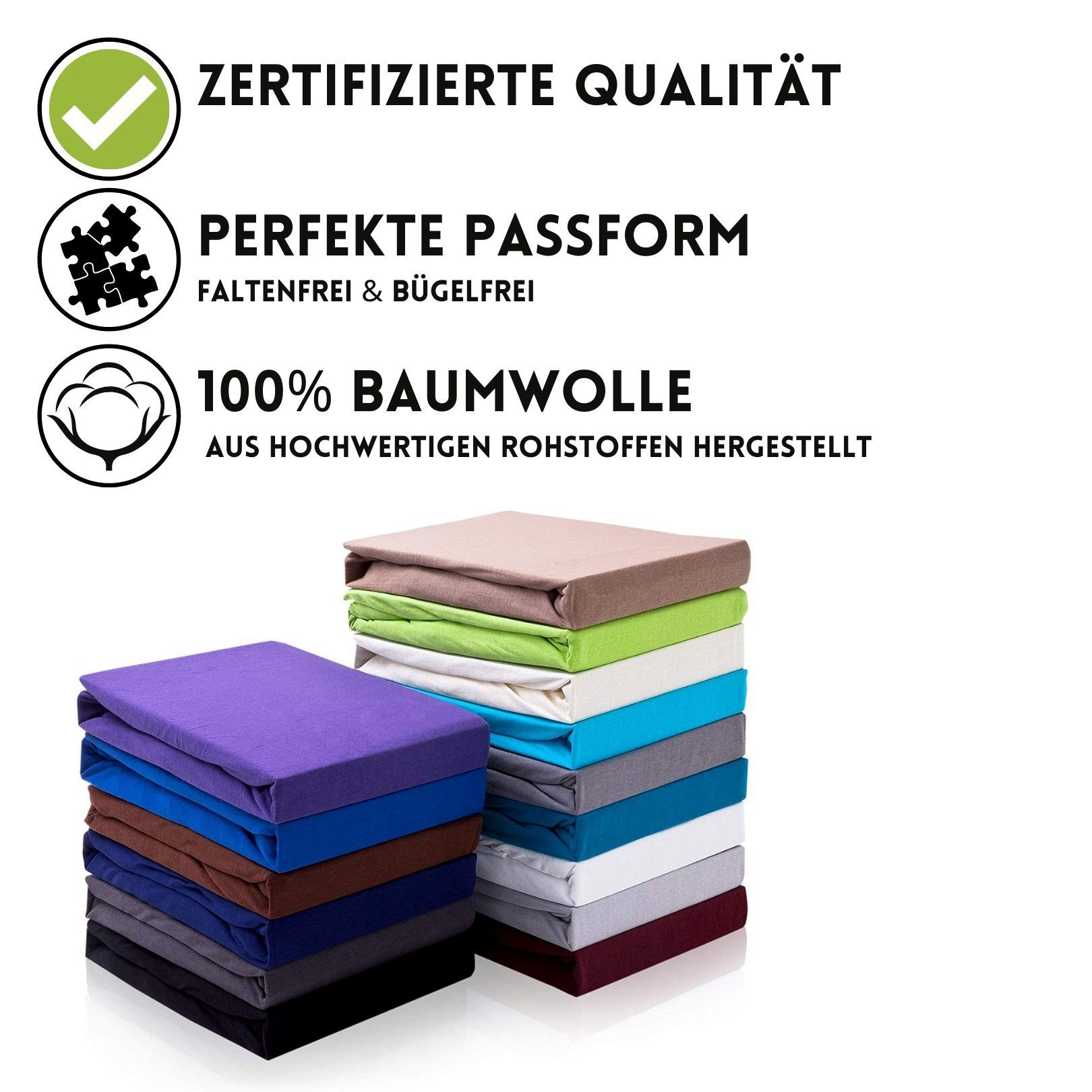 Hometex Premium Textiles Spannbettlaken für Topper bis 10cm Steghöhe, Jersey, Gummizug: Rundumgummizug, ideal für Boxspringbett Topper, 100% reine Baumwolle – Bild 3 von 5