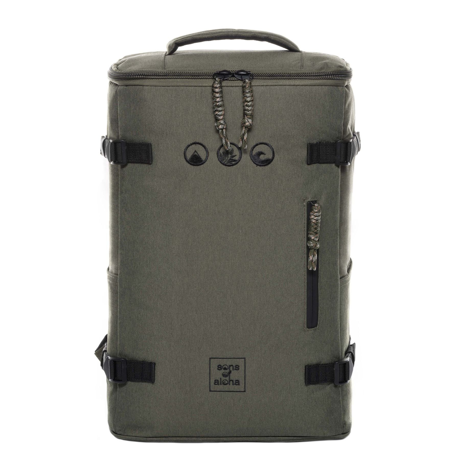 SONS OF ALOHA Rucksack XL Top-Loader Sporttasche Rucksack 15 Zoll olive, Backpack Kurier-Rucksack groß inkl. Laptopfach recyceltes PET