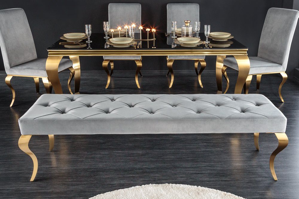 riess-ambiente Sitzbank MODERN BAROCK 175cm grau / gold (Einzelartikel, 1-St), Esszimmer · Samt · Edelstahl · Schlafzimmer · Flur · Design