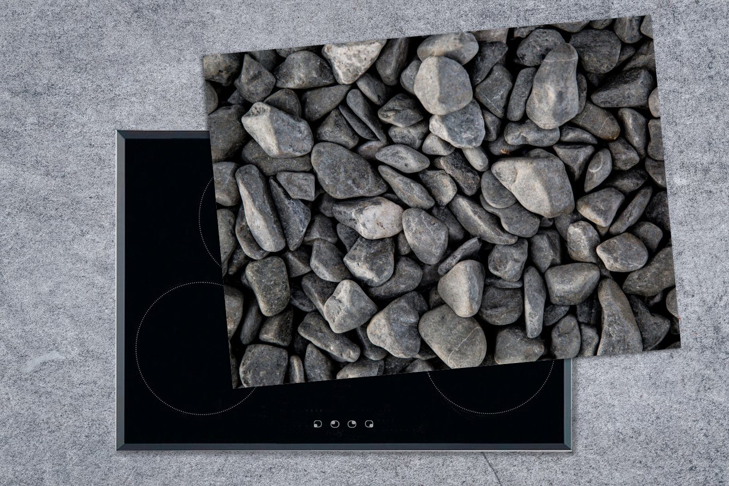 Kies, Grau - 70x52 Mobile Steine cm, Arbeitsfläche Vinyl, (1 - nutzbar, tlg), Ceranfeldabdeckung Herdblende-/Abdeckplatte MuchoWow