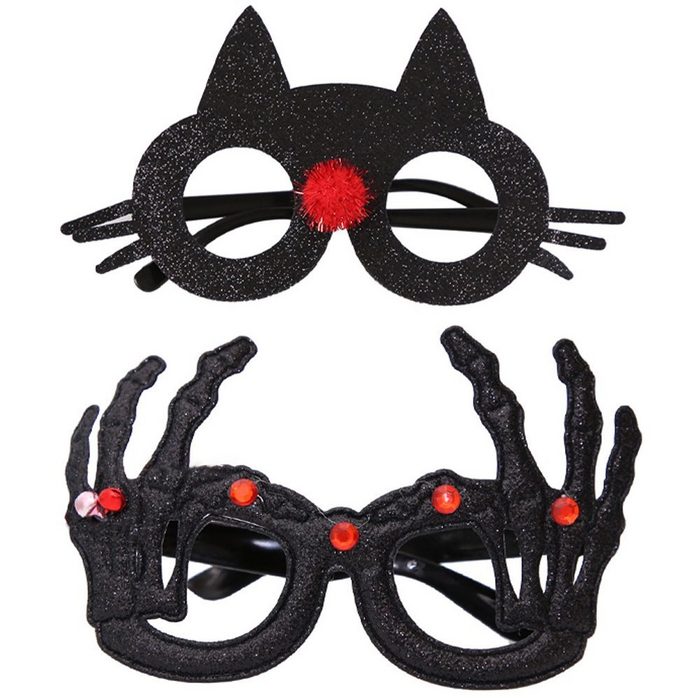 FeelGlad Verkleidungsmaske Halloween-Brille Katzen- und Skelett-Hand-Set (2-tlg)