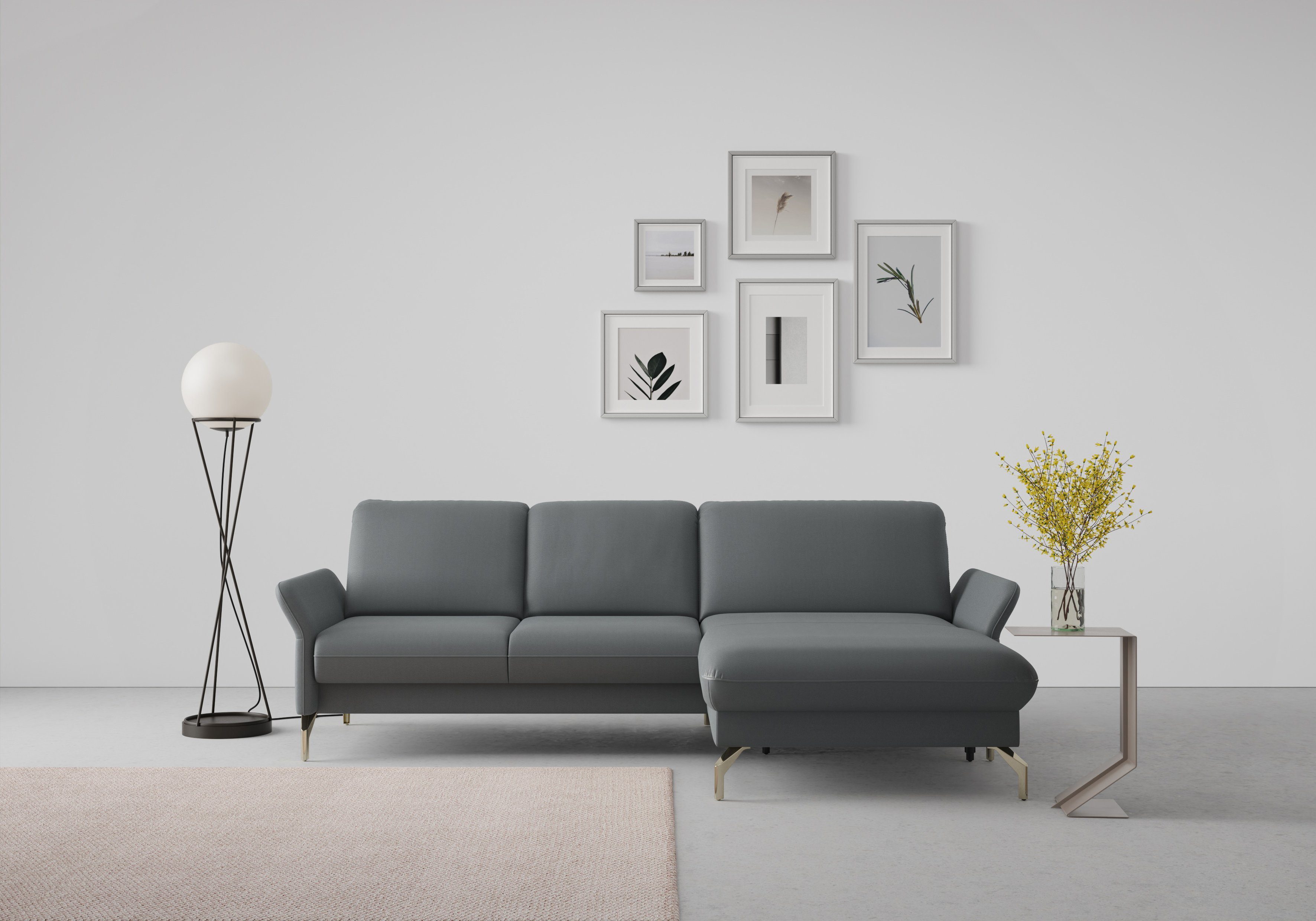sit&more Ecksofa Fashion L-Form, wahlweise mit Kopfteilverstellung, Vorziehsitz, motorisch, Nickelfüße
