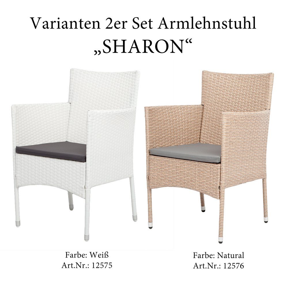 LebensWohnArt Gartenstuhl 2er-Set Armlehnstuhl SHARON Polyrattan Natural