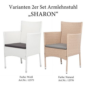 LebensWohnArt Gartenstuhl 2er-Set Armlehnstuhl SHARON Polyrattan Natural