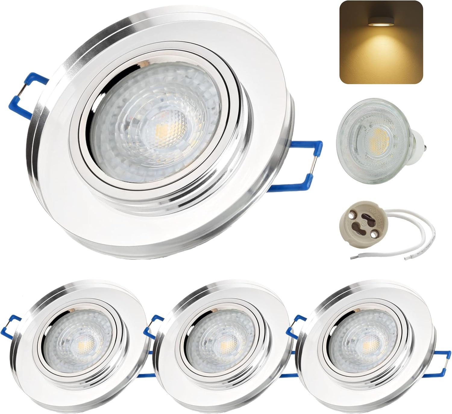 Sweet LED LED Einbaustrahler 3er SET Glas GU10 7W 230V 3000K 530lm LED Deckenspots Transparent Rund, 3000K, Warmweiß, Deckenspots, Ø 90 mm, Einbauleuchten